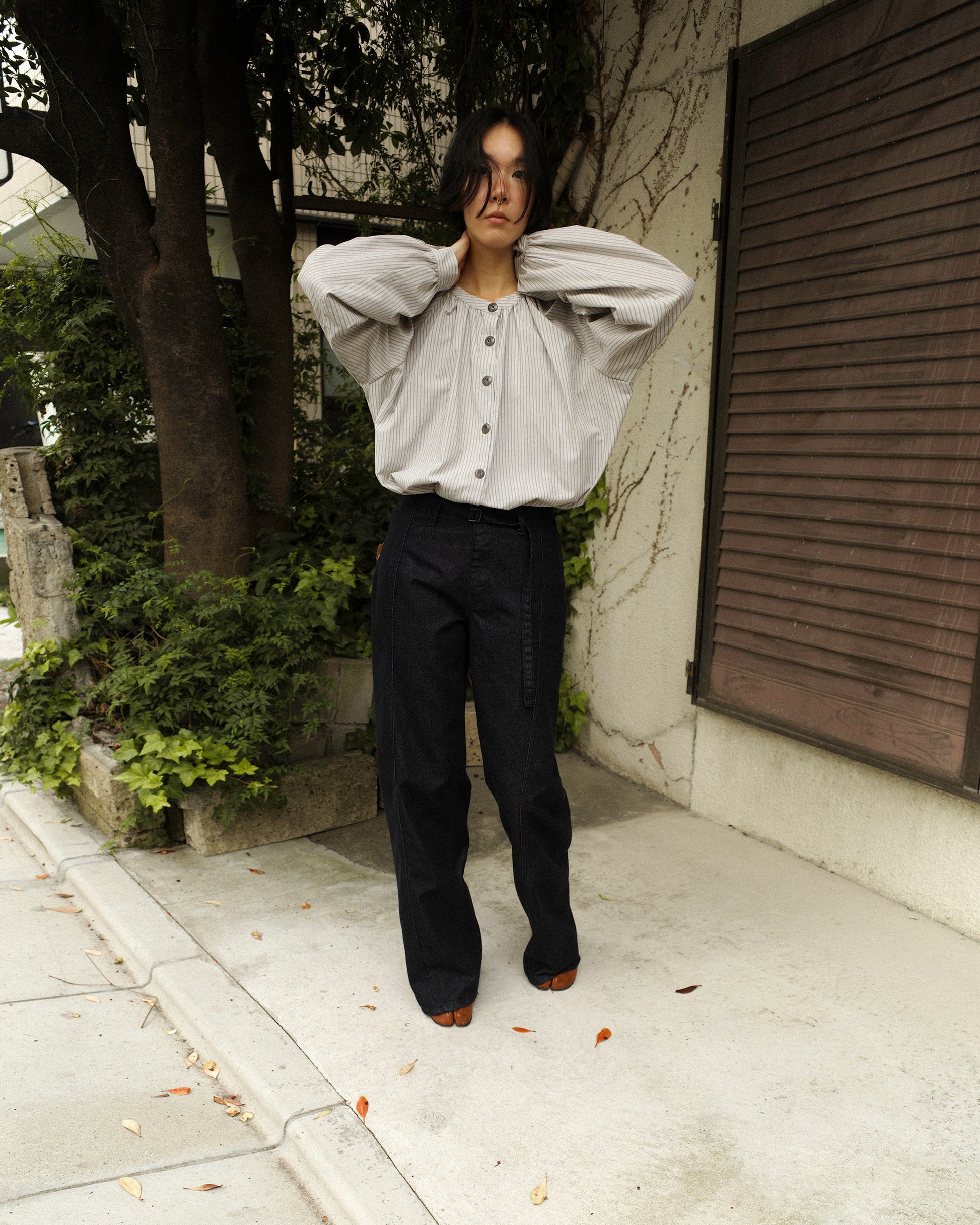 Devon Gathered Yoke Blouse, Misty Beige