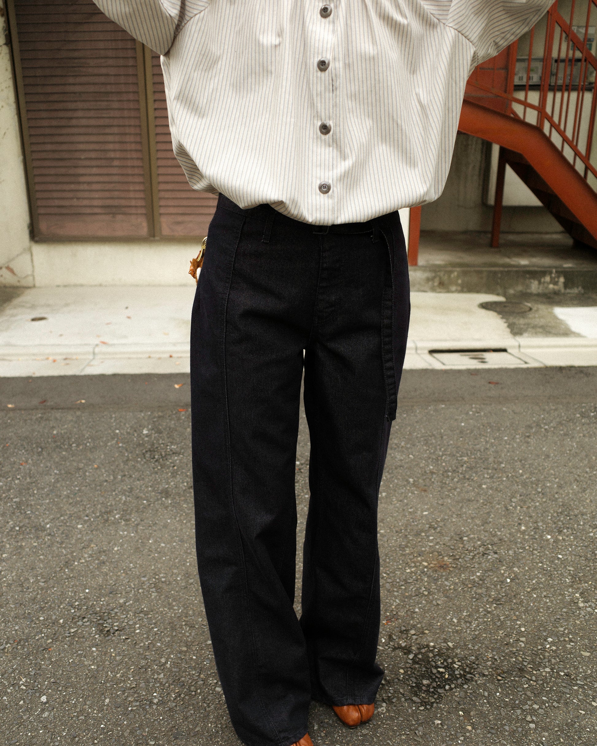 (Back in stock on 11/5) Longline Belted Denim Trousers, Deep Indigo