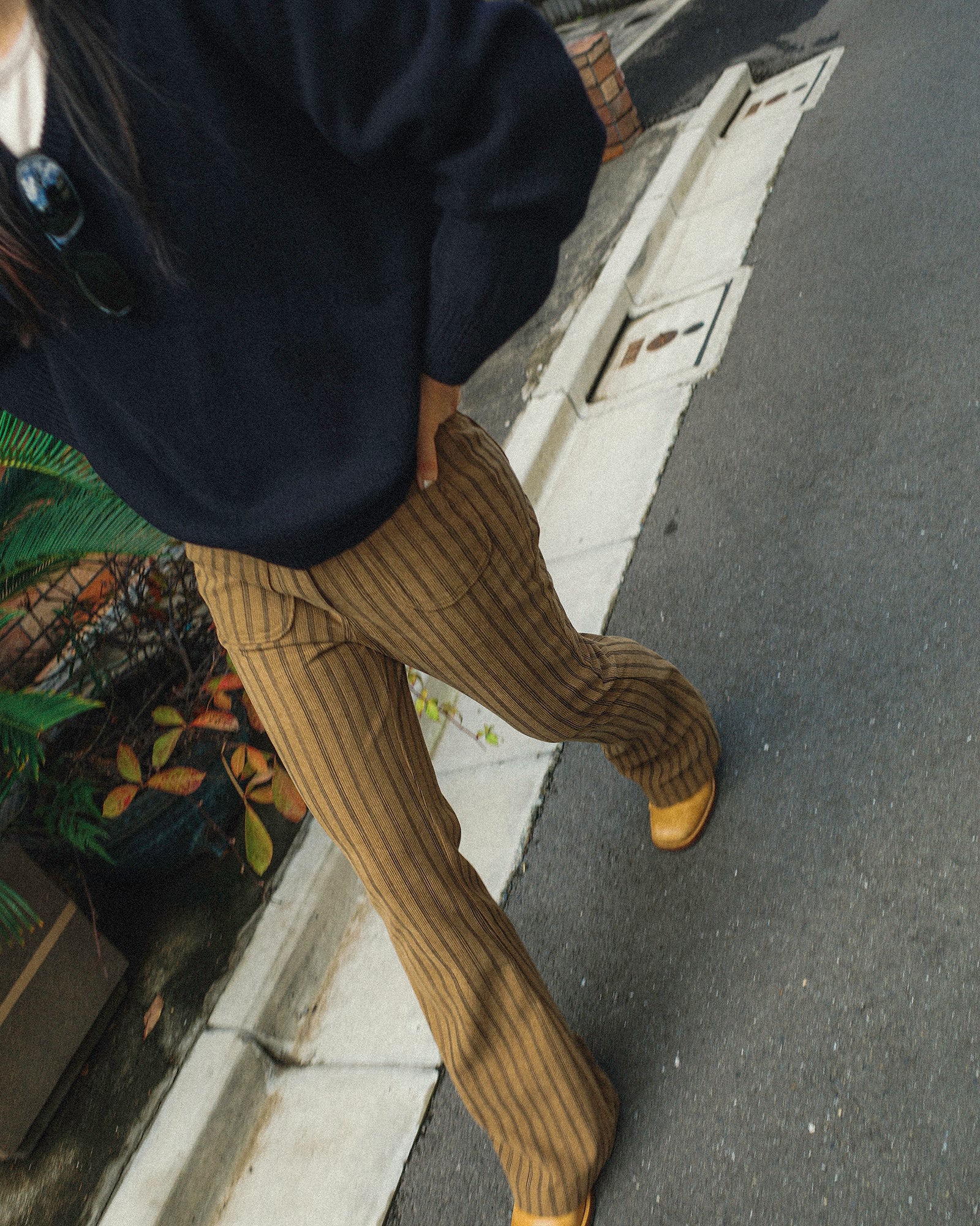 Nada Retro Striped Corduroy Flare Trousers, Autumn Leaves