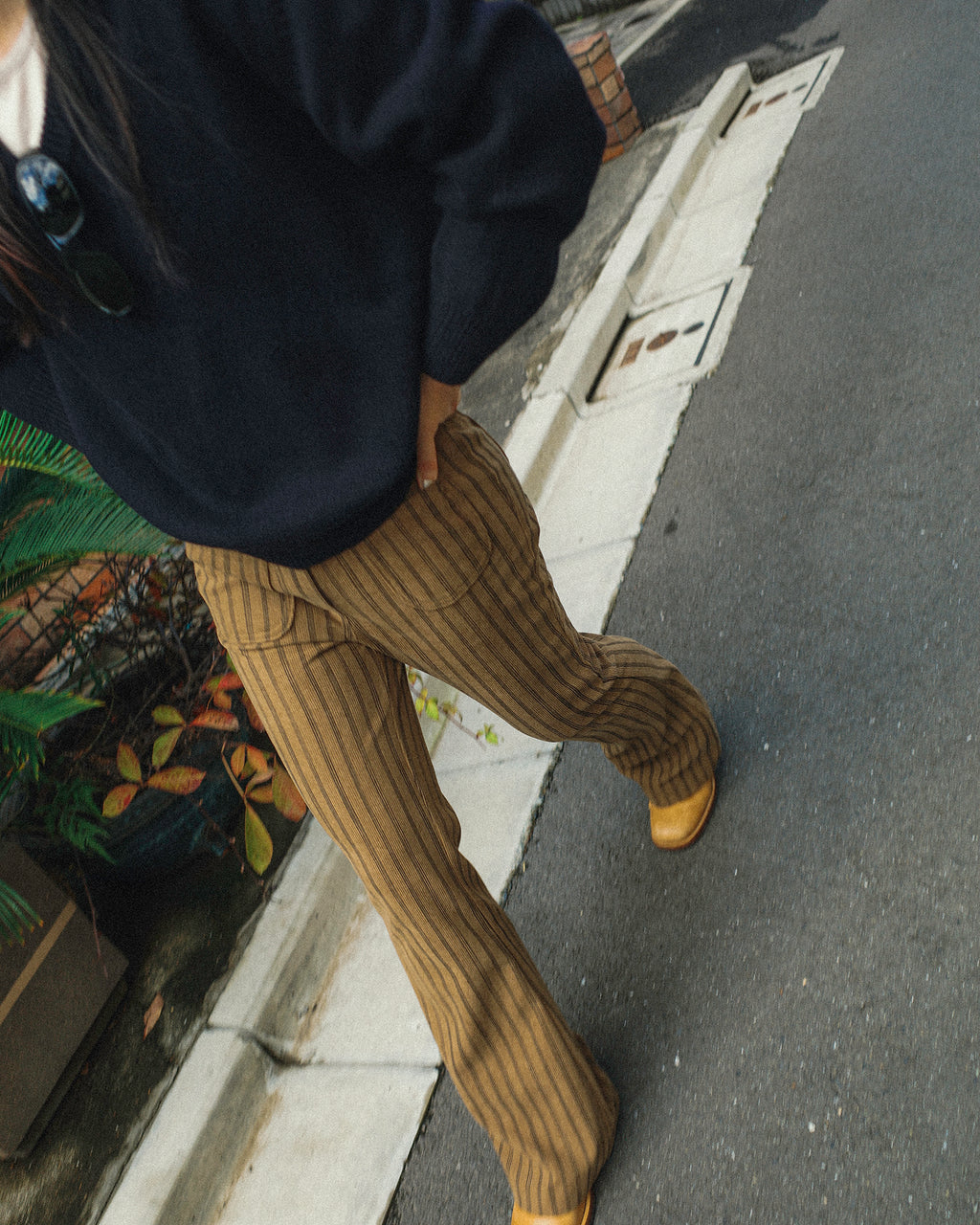 Nada Retro Striped Corduroy Flare Trousers, Autumn Leaves