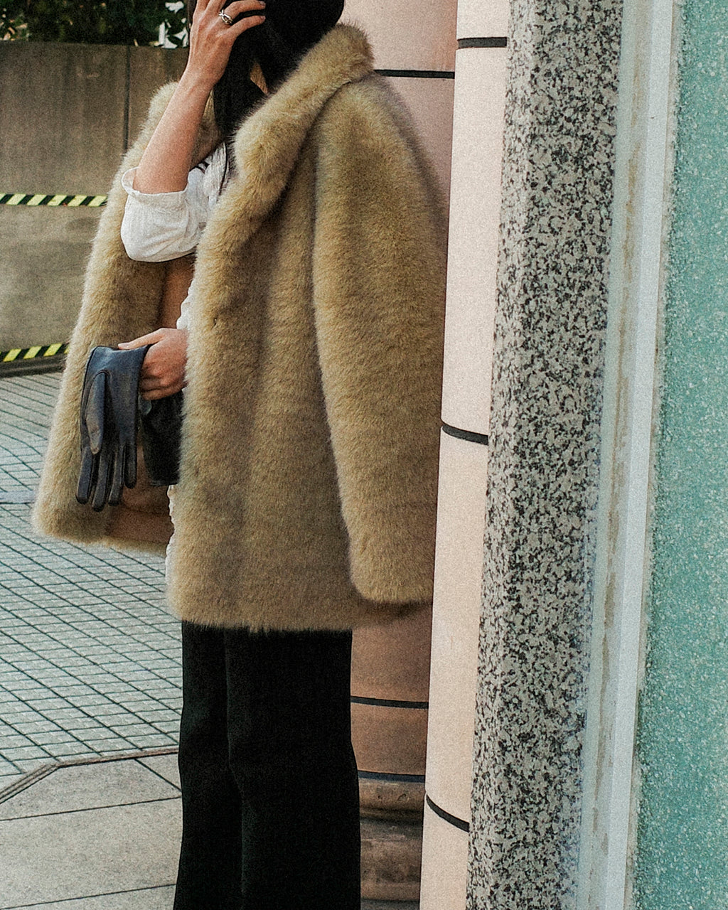 Dalla Voluminous Eco Fur Jacket, Muted Beige