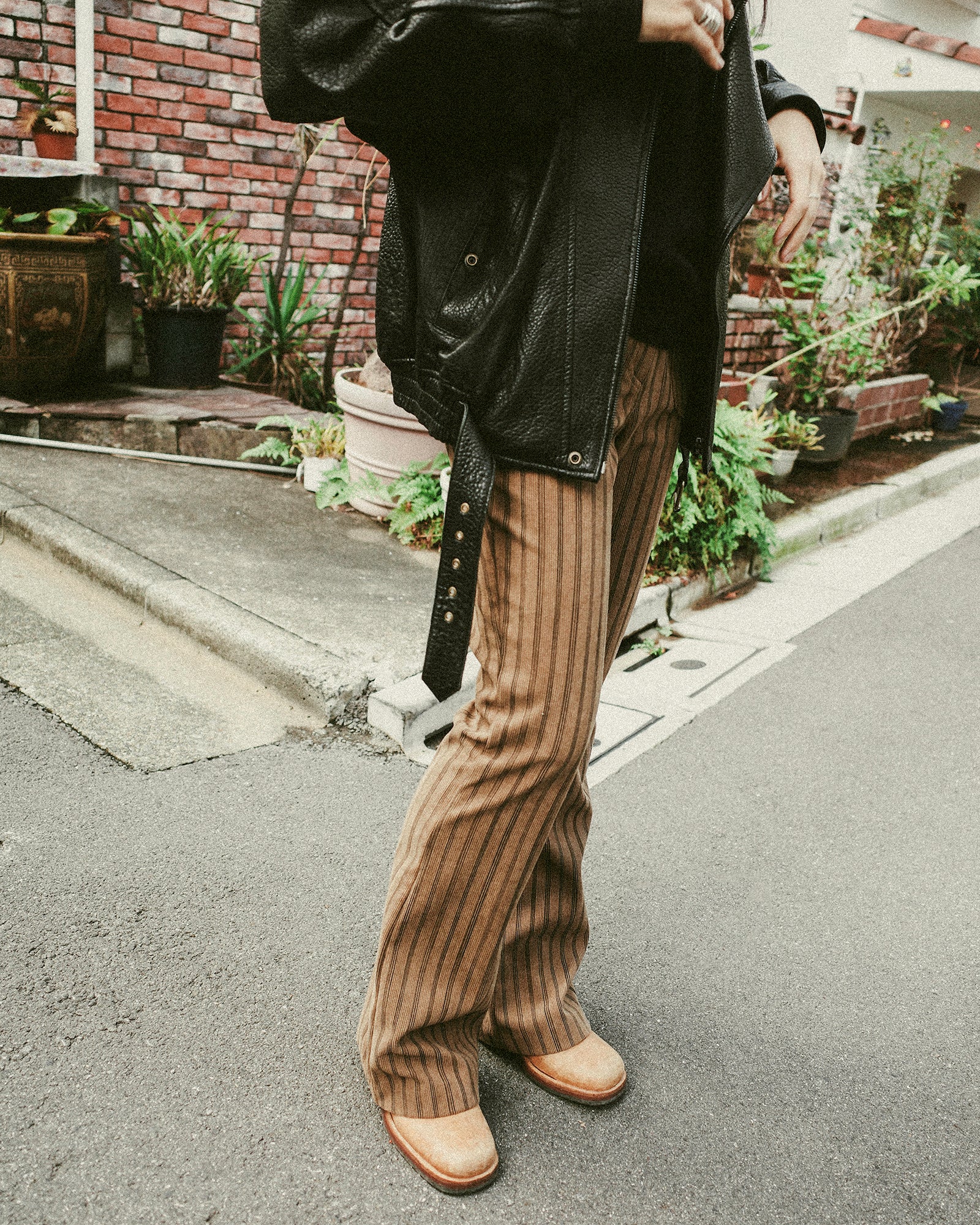 Nada Retro Striped Corduroy Flare Trousers, Autumn Leaves
