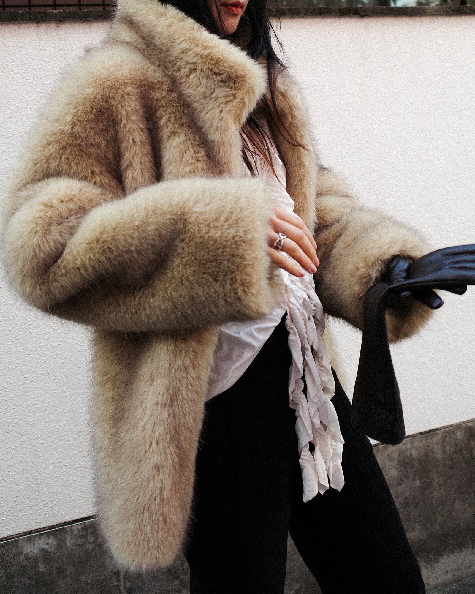 Dalla Voluminous Eco Fur Jacket, Muted Beige