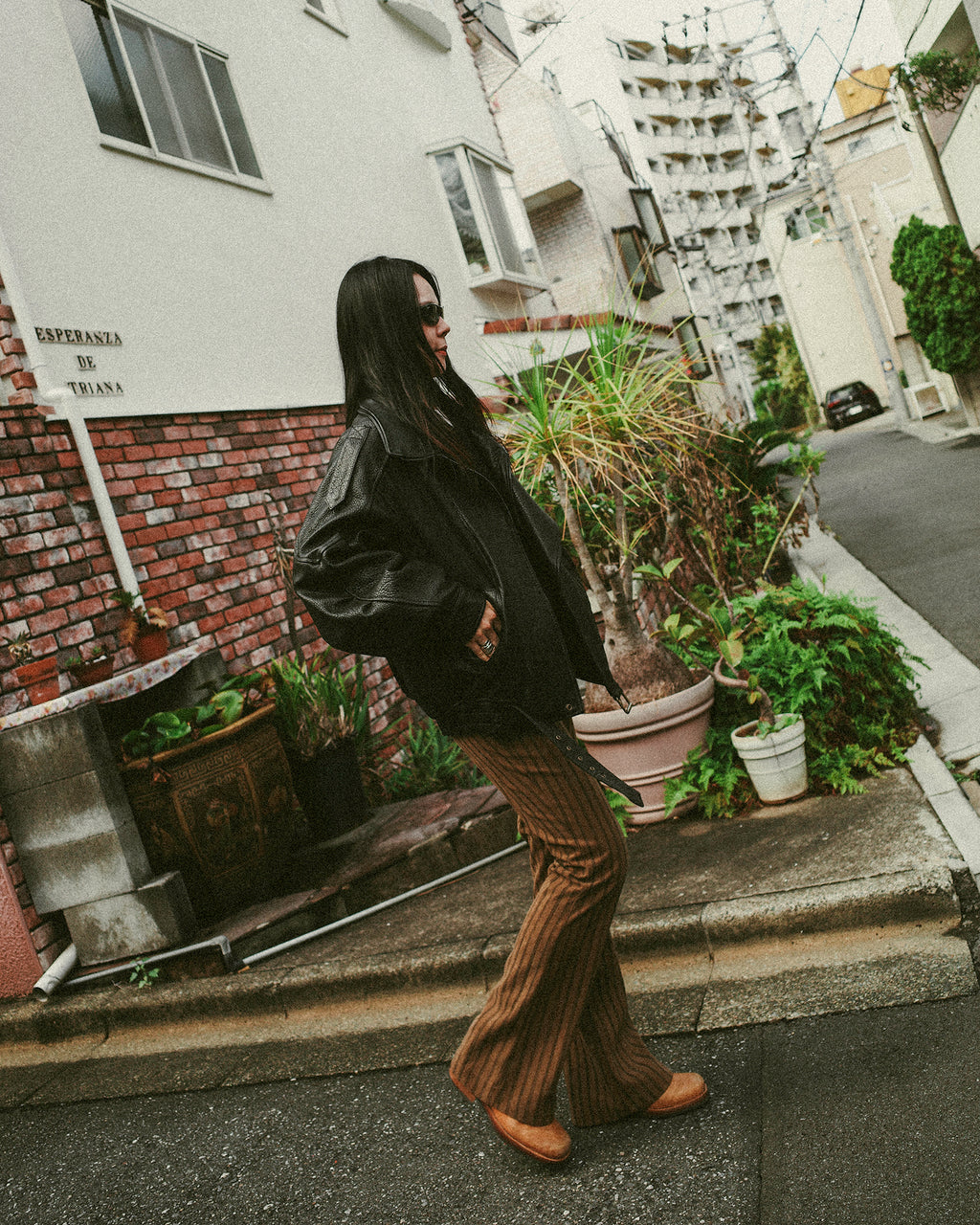 Nada Retro Striped Corduroy Flare Trousers, Autumn Leaves