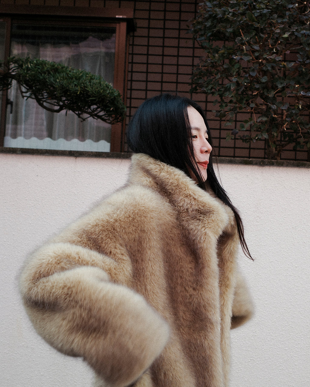 Dalla Voluminous Eco Fur Jacket, Muted Beige