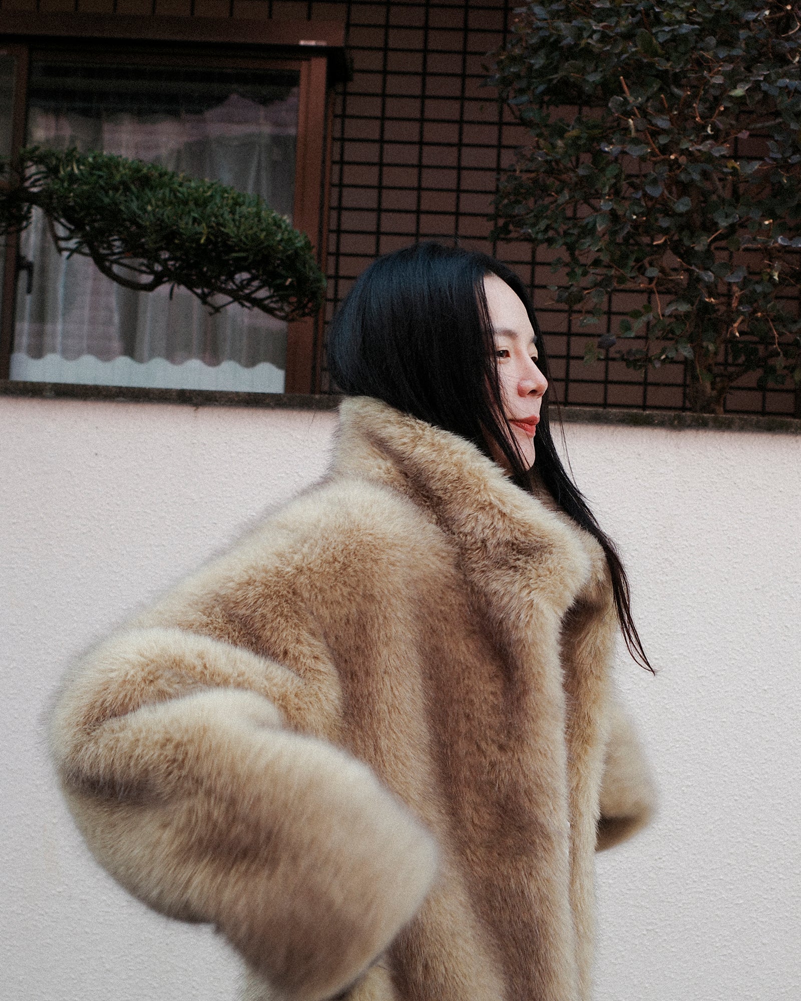 Dalla Voluminous Eco Fur Jacket, Muted Beige