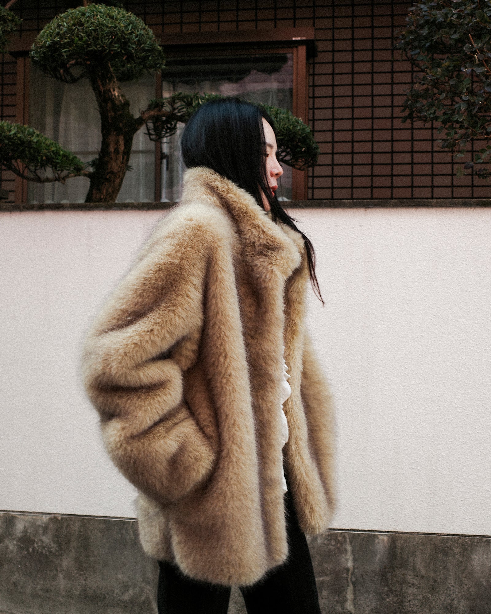 Dalla Voluminous Eco Fur Jacket, Muted Beige