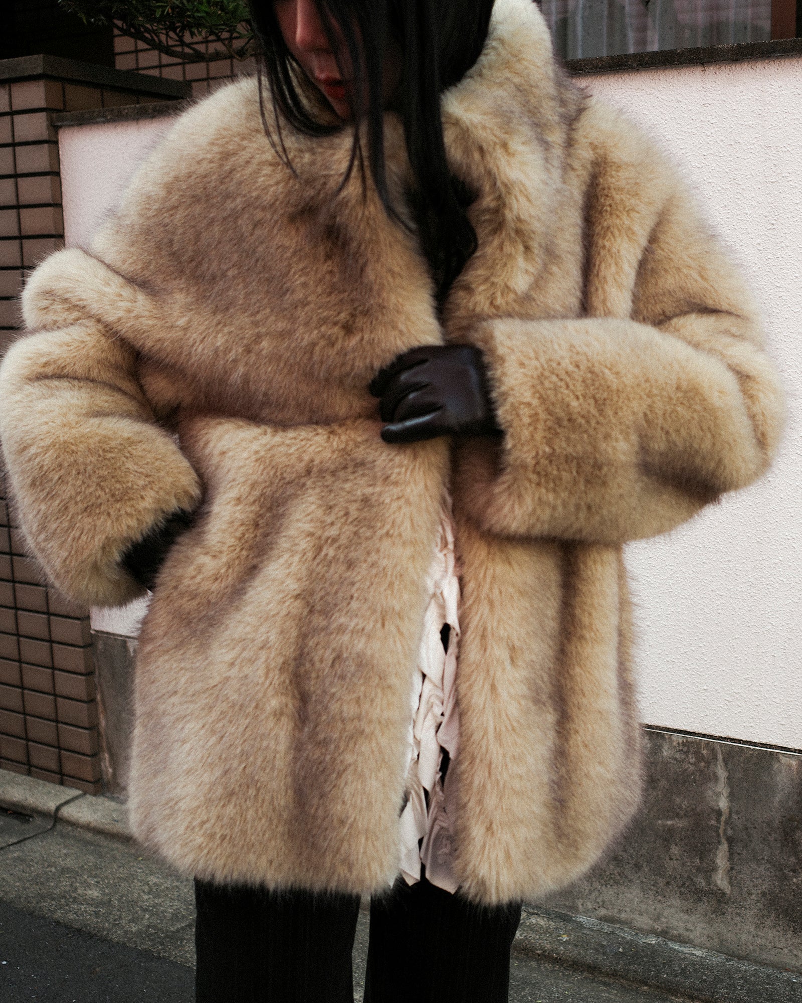 Dalla Voluminous Eco Fur Jacket, Muted Beige