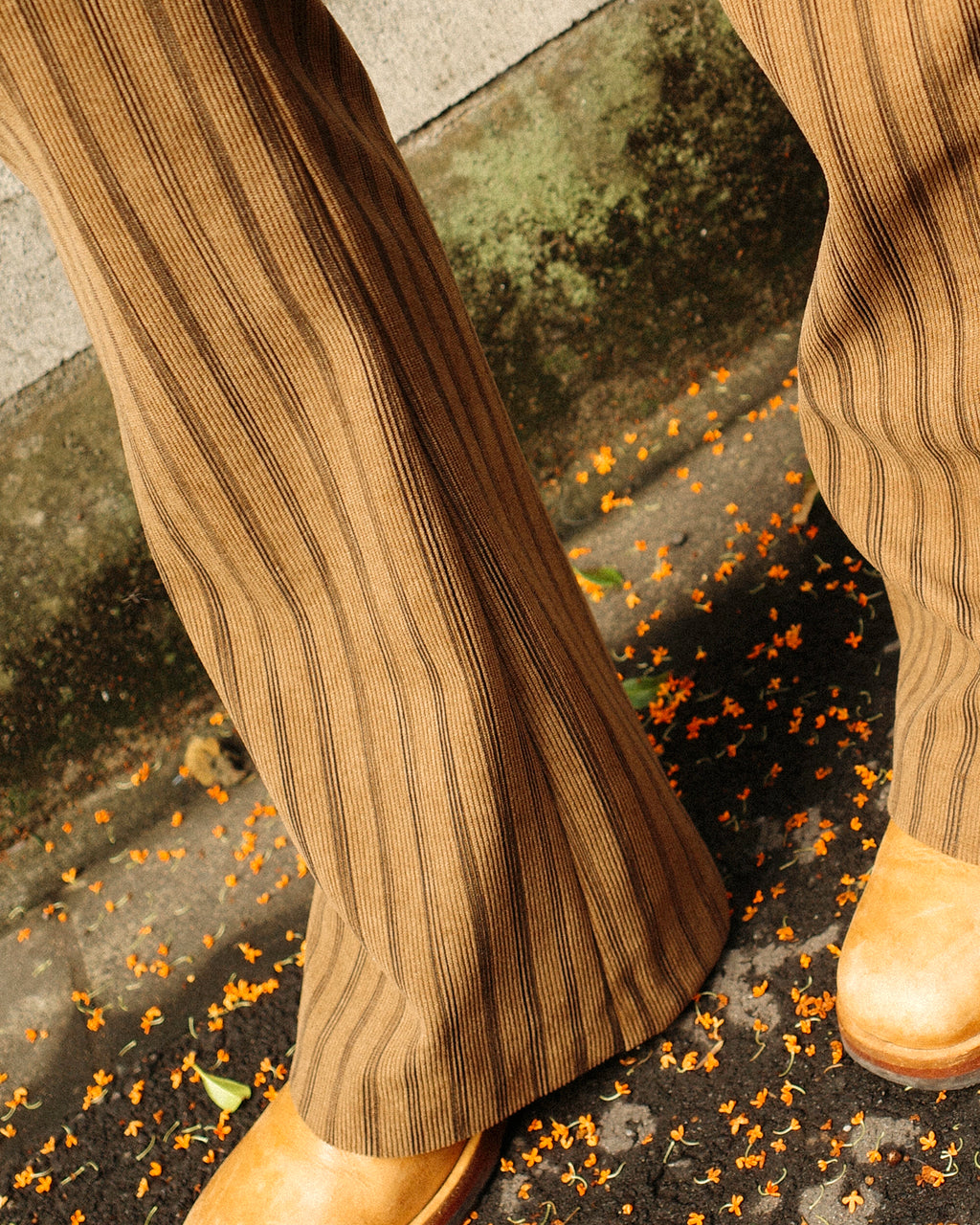 Nada Retro Striped Corduroy Flare Trousers, Autumn Leaves