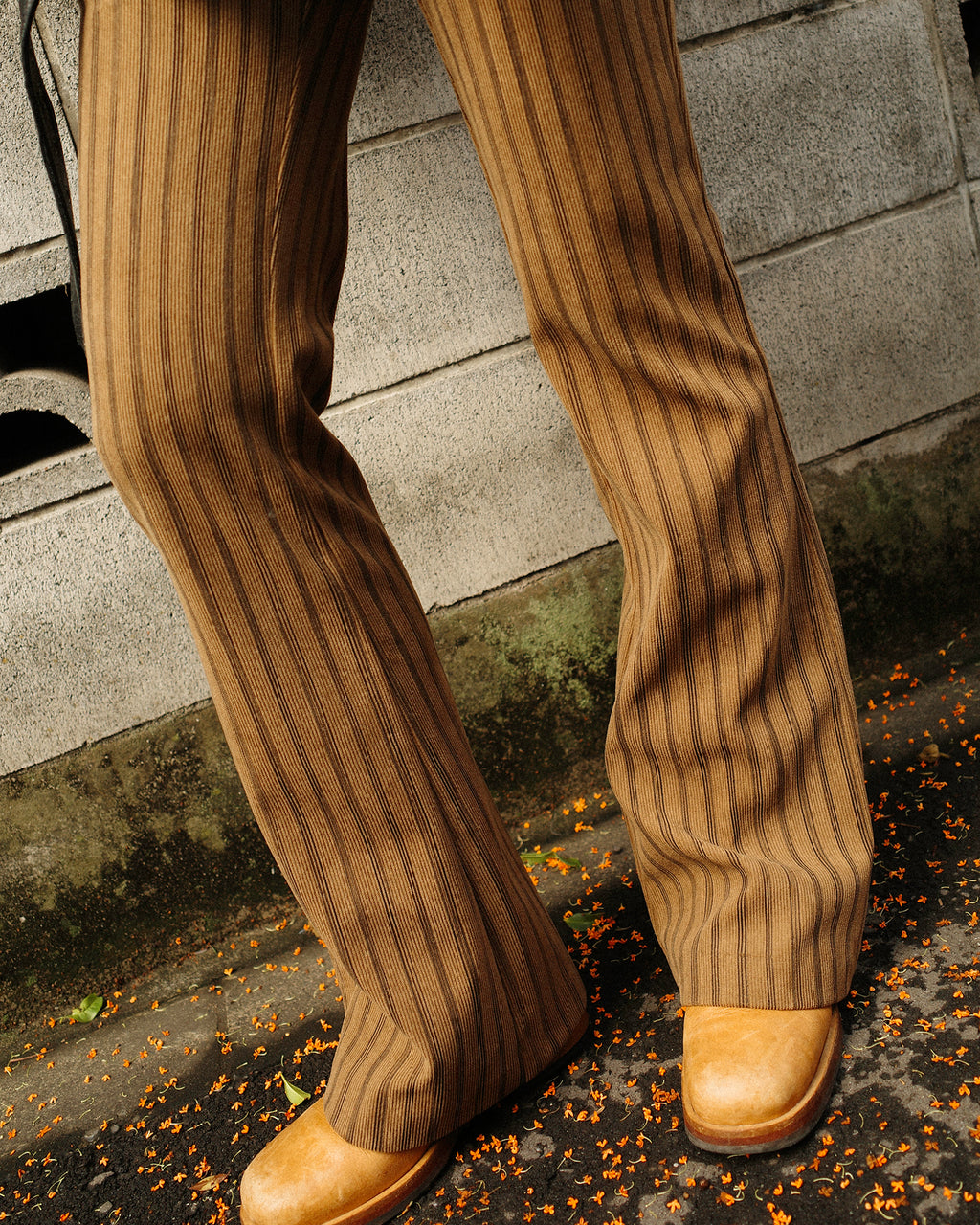 Nada Retro Striped Corduroy Flare Trousers, Autumn Leaves