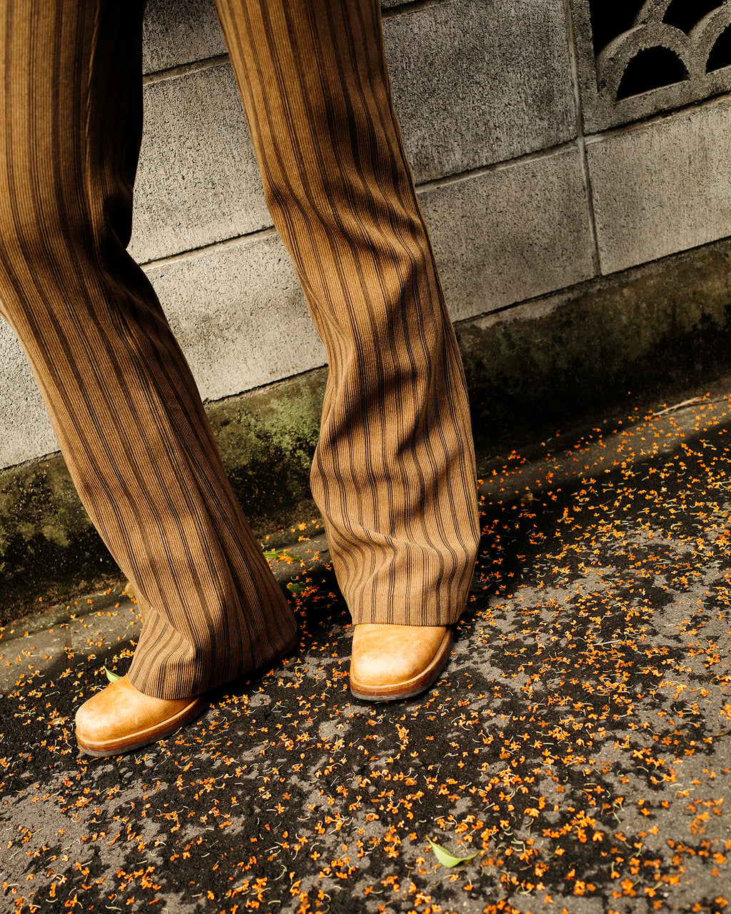 Nada Retro Striped Corduroy Flare Trousers, Autumn Leaves