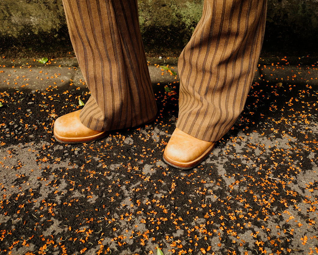 Nada Retro Striped Corduroy Flare Trousers, Autumn Leaves