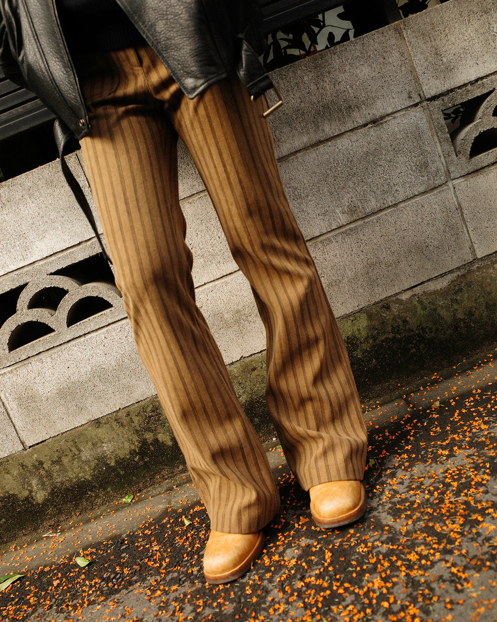 Nada Retro Striped Corduroy Flare Trousers, Autumn Leaves