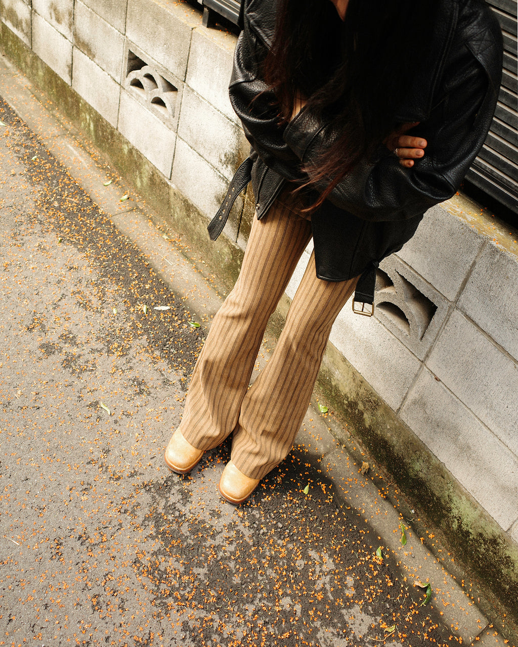 Nada Retro Striped Corduroy Flare Trousers, Autumn Leaves