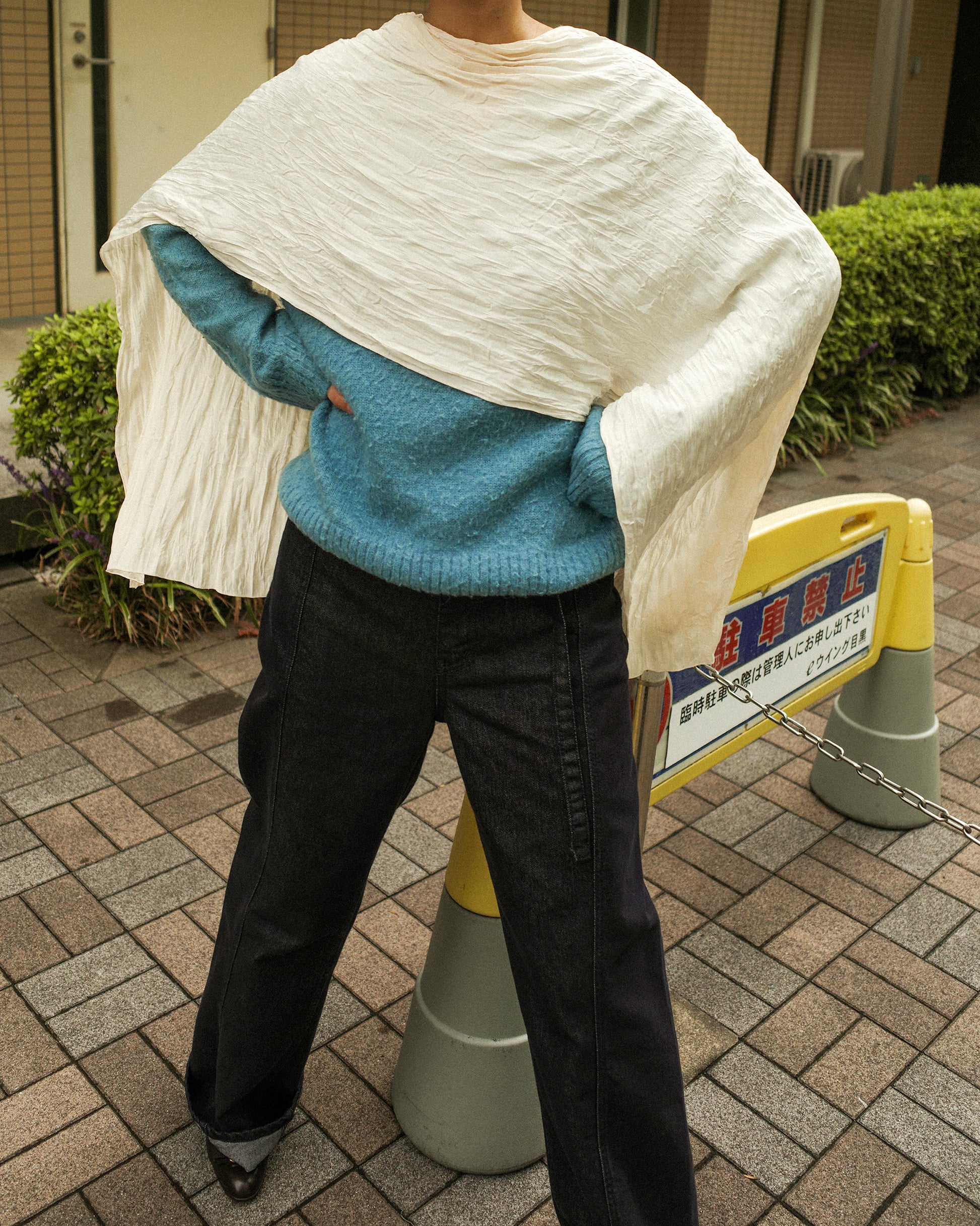 Lora Creased Ivory Scarf, Crème Bavarois