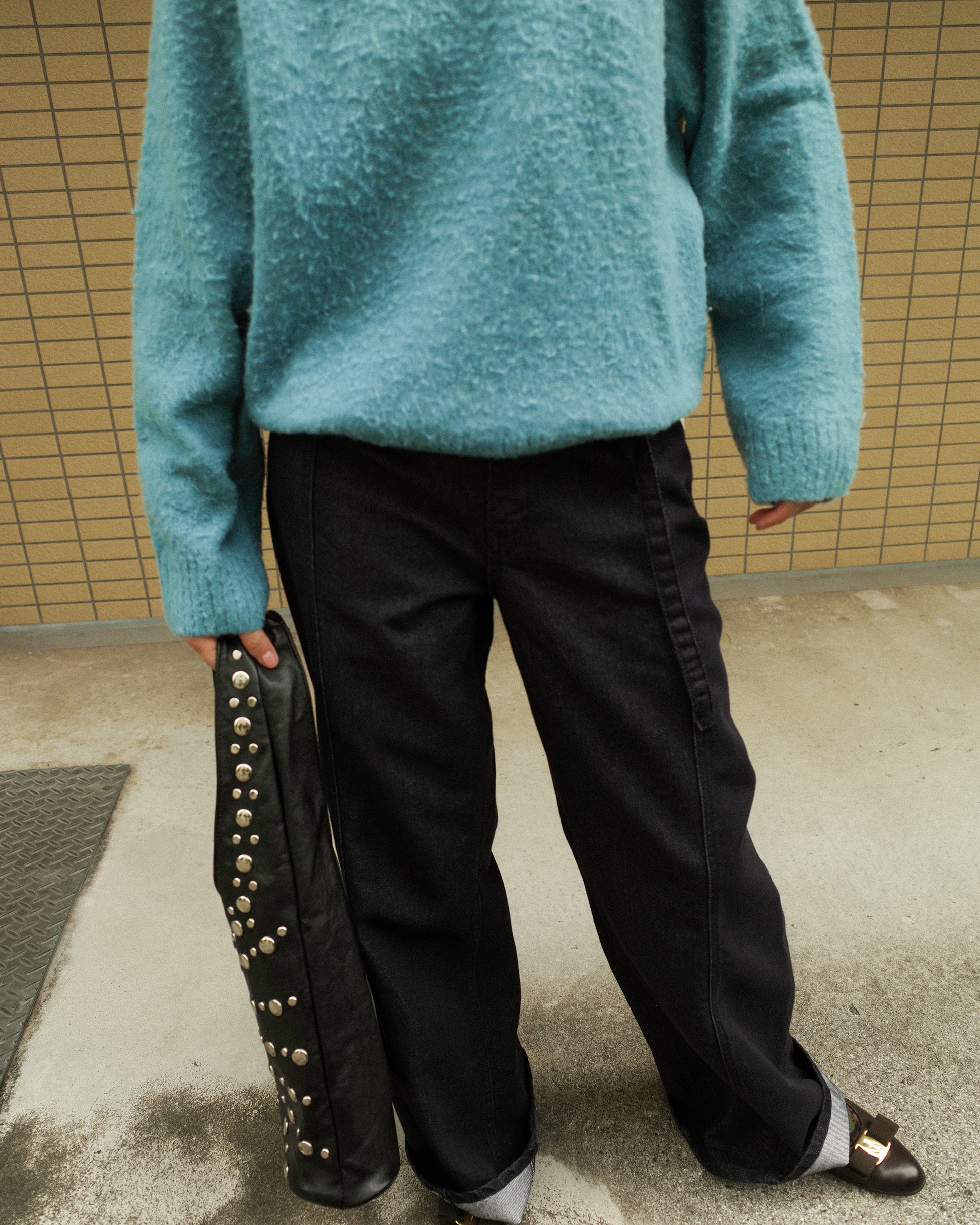 (Back in stock on 11/5) Longline Belted Denim Trousers, Deep Indigo