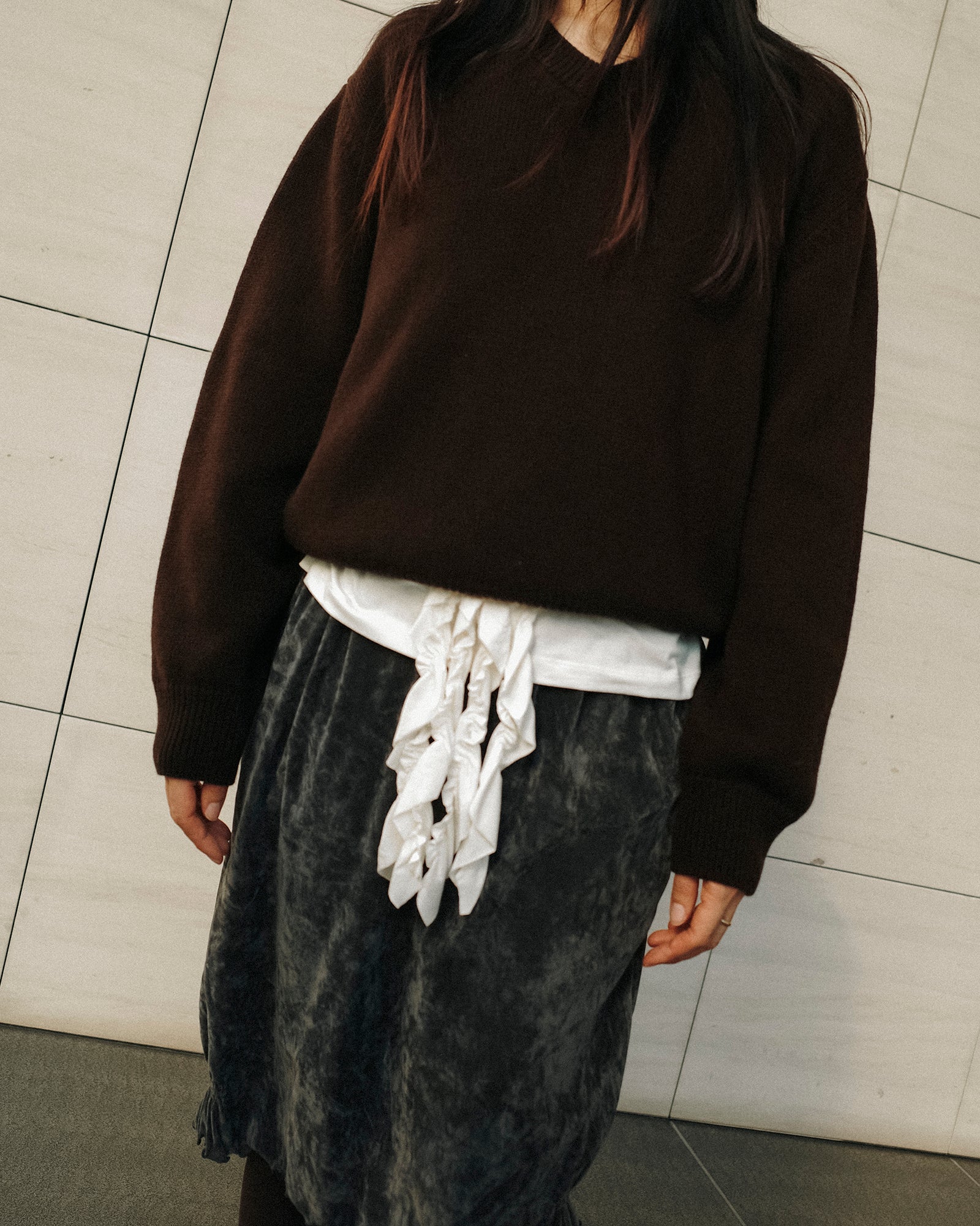 Loretta Essential Geelong Wool V-Neck Jumper, Dark Chocolate