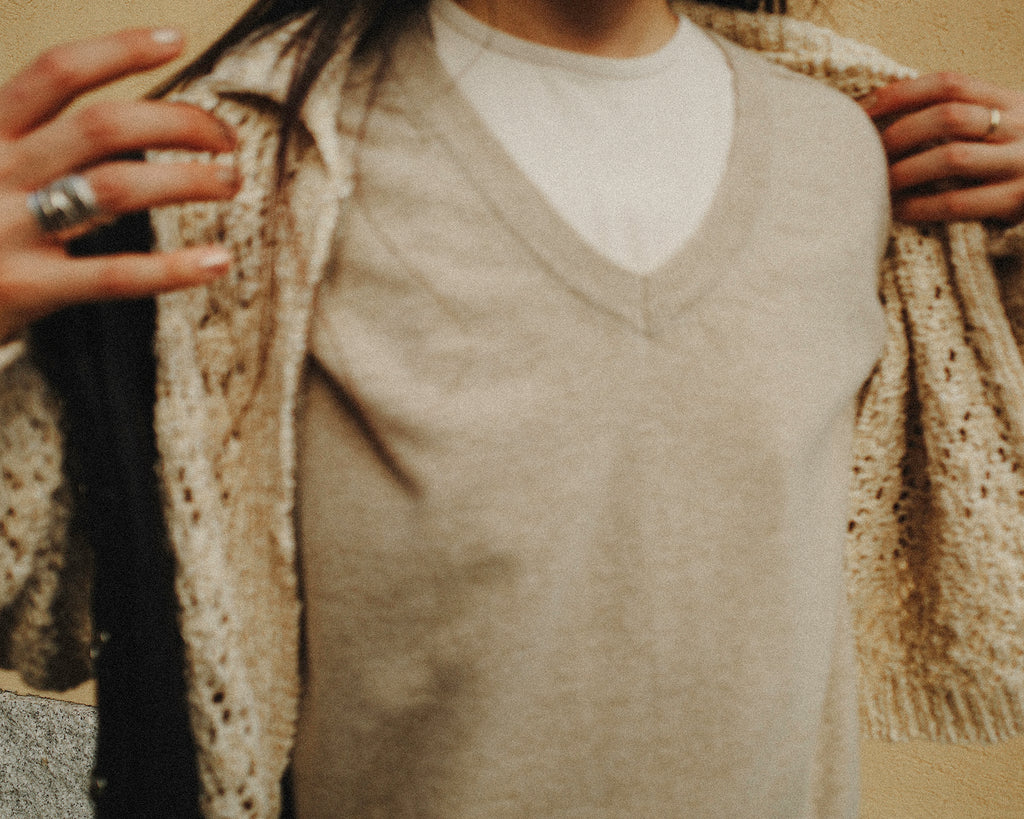 Cashmere Blend V-Neck Jumper, Marigold Beige