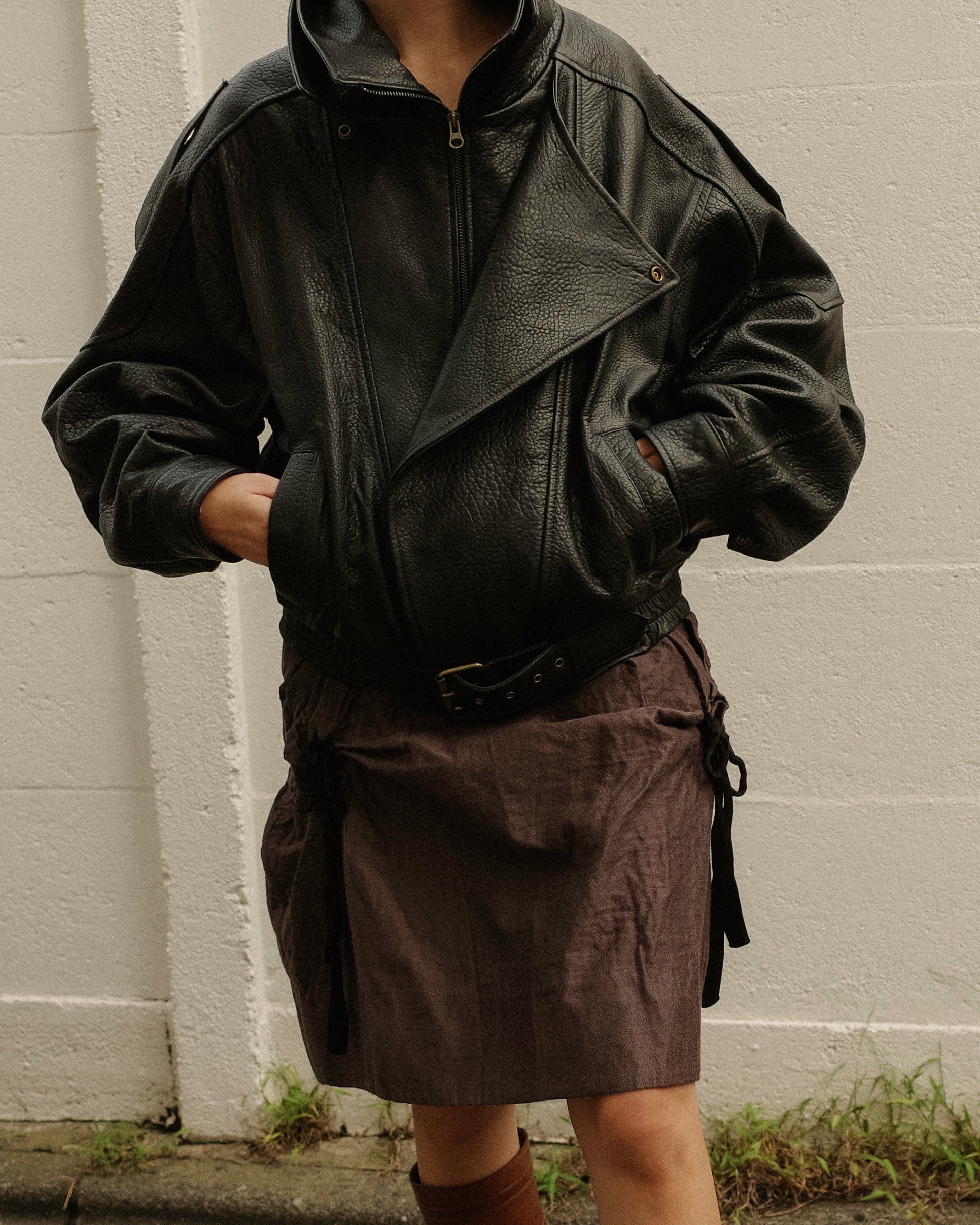 Italian Shrunken Forma Leather Jacket, Nero Pelle