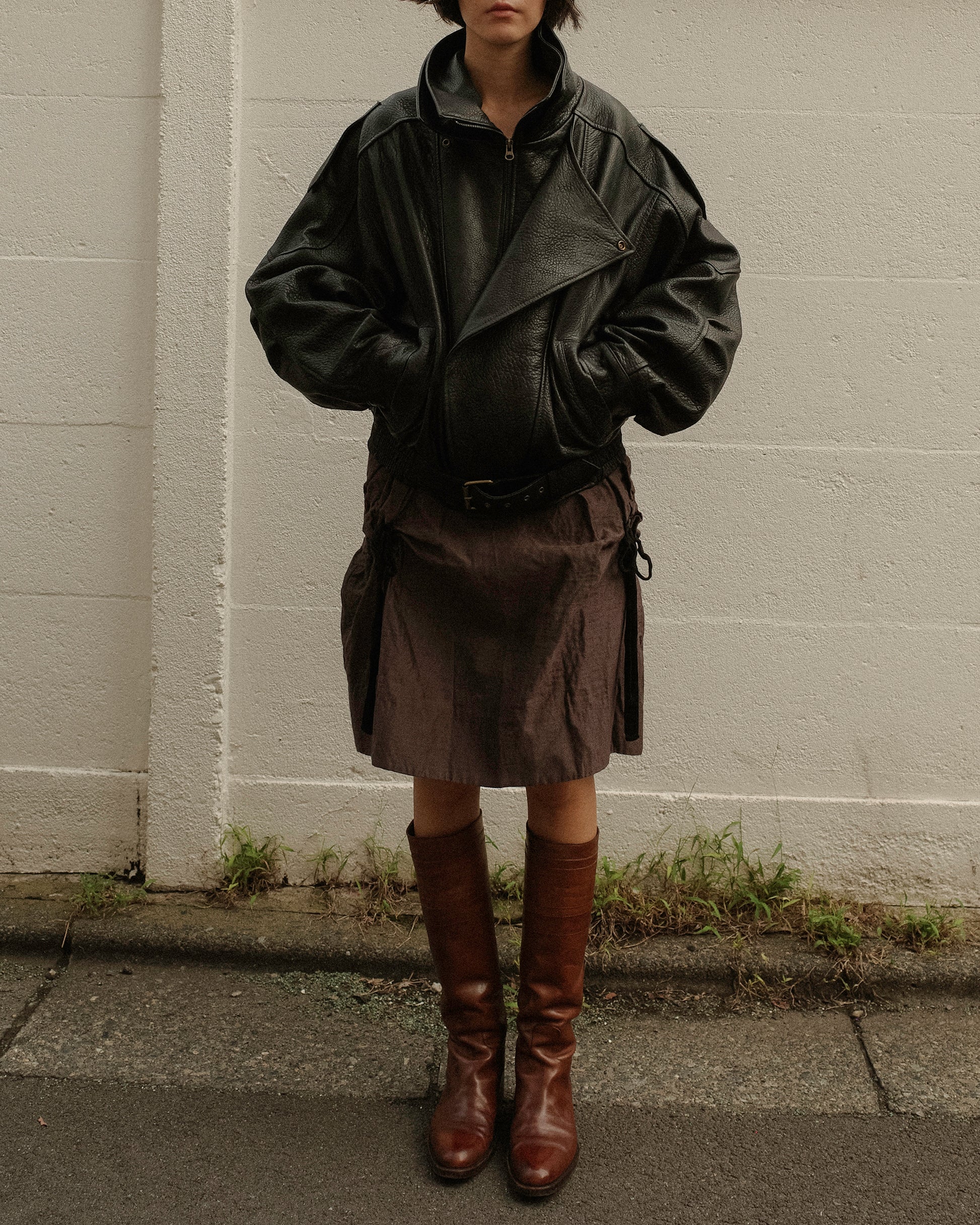Italian Shrunken Forma Leather Jacket, Nero Pelle