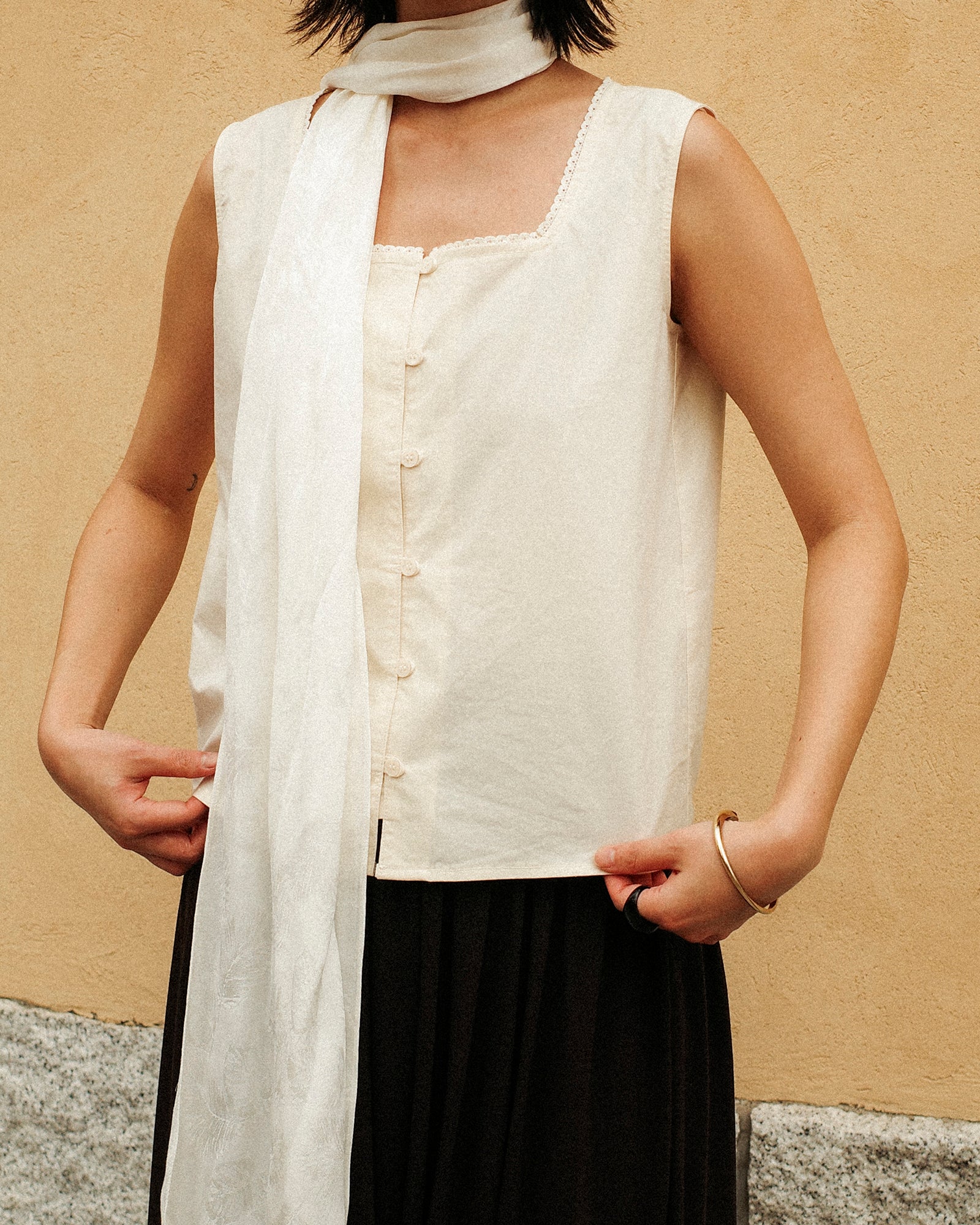 Tiana Summer Square Neck Blouse, Crème Petal