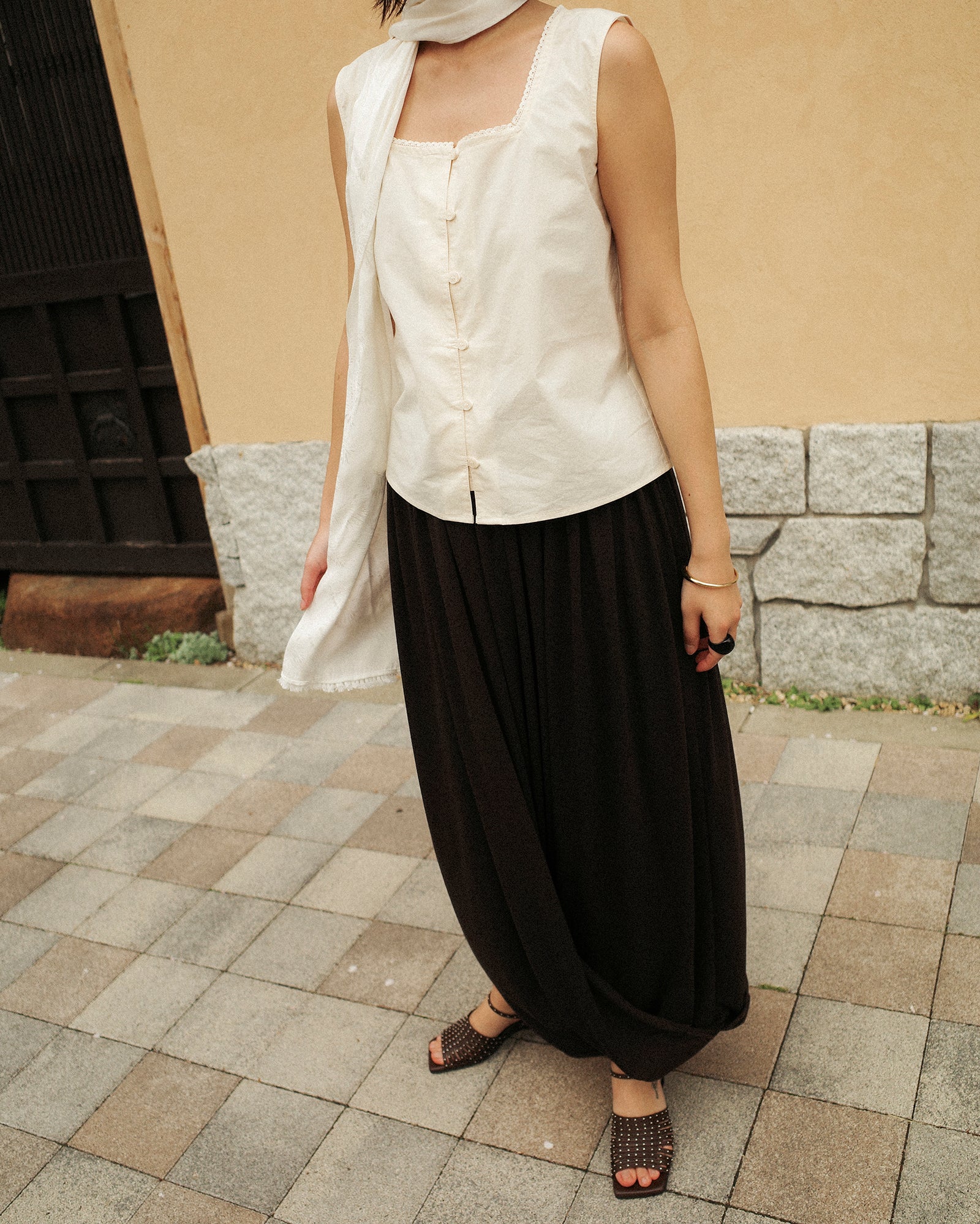Tiana Summer Square Neck Blouse, Crème Petal