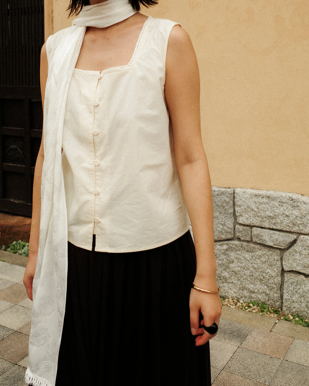 Tiana Summer Square Neck Blouse, Crème Petal