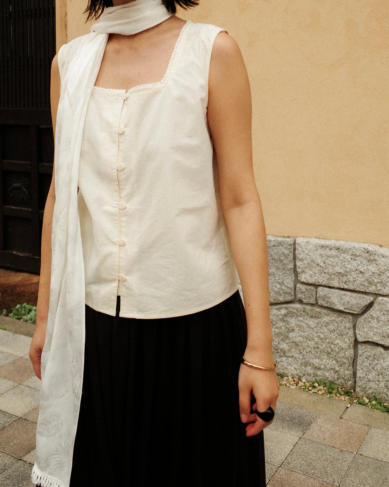 Tiana Summer Square Neck Blouse, Crème Petal