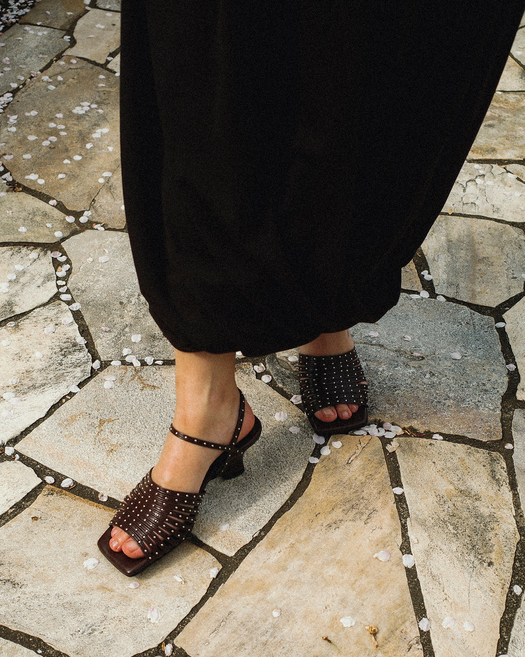 Astrid Studded Gladiator Wedge Sandals, Espresso Noir