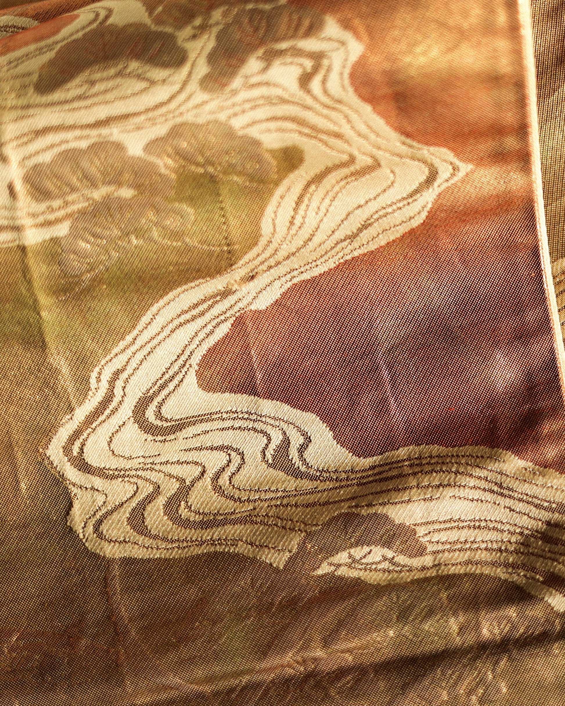 Japanese Antique Obi with Flowing River and Pine, Sunsent Gold