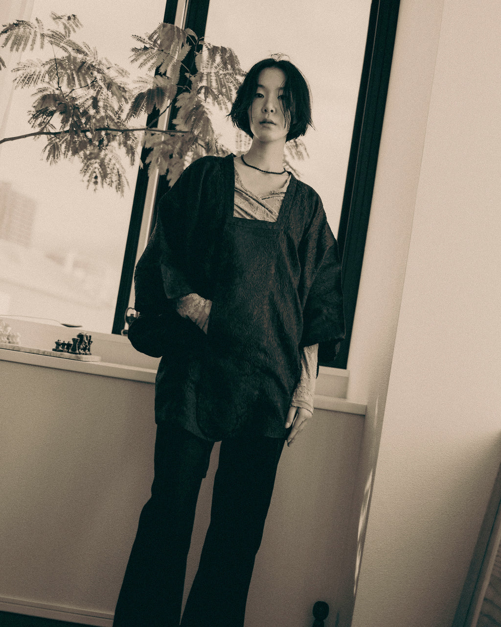 Odyssey Michiyuki Kimono Jacket, Deep Plum Jacquard