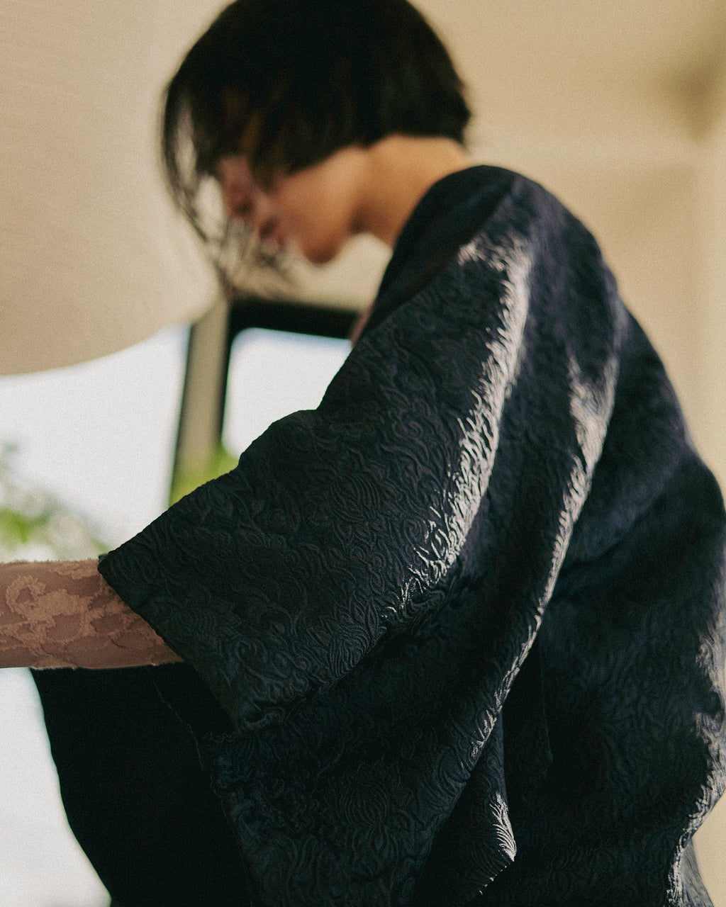 Odyssey Michiyuki Kimono Jacket, Deep Plum Jacquard