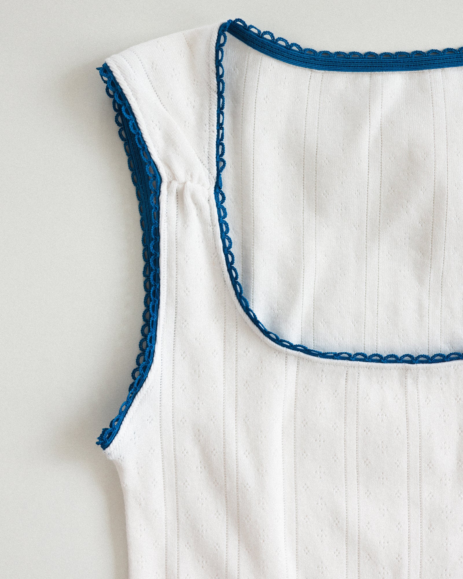 Waikiki Rib Tank, White with Cerulean Blue Trim
