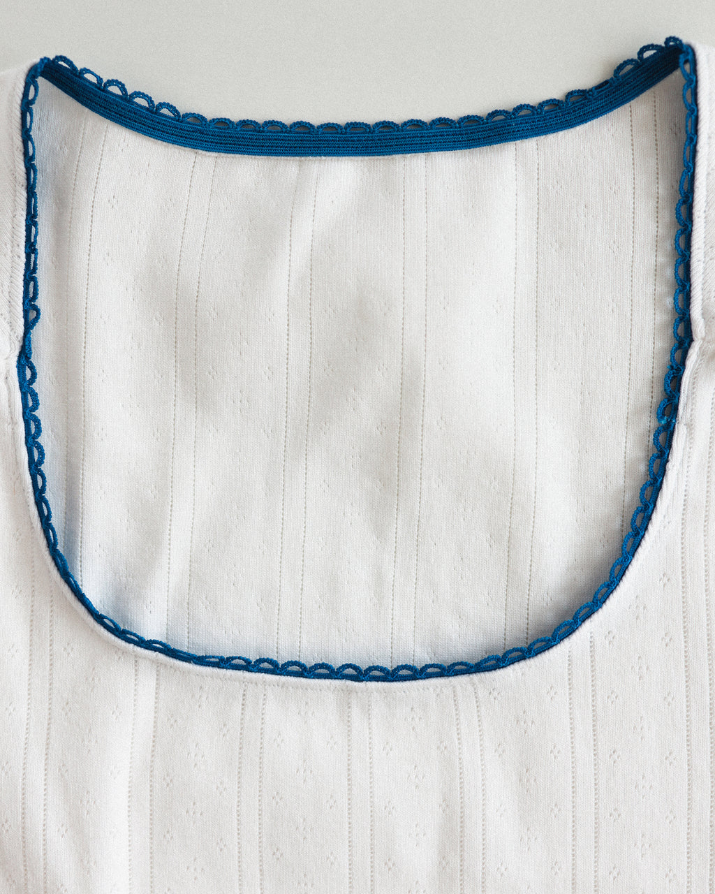 Waikiki Rib Tank, White with Cerulean Blue Trim