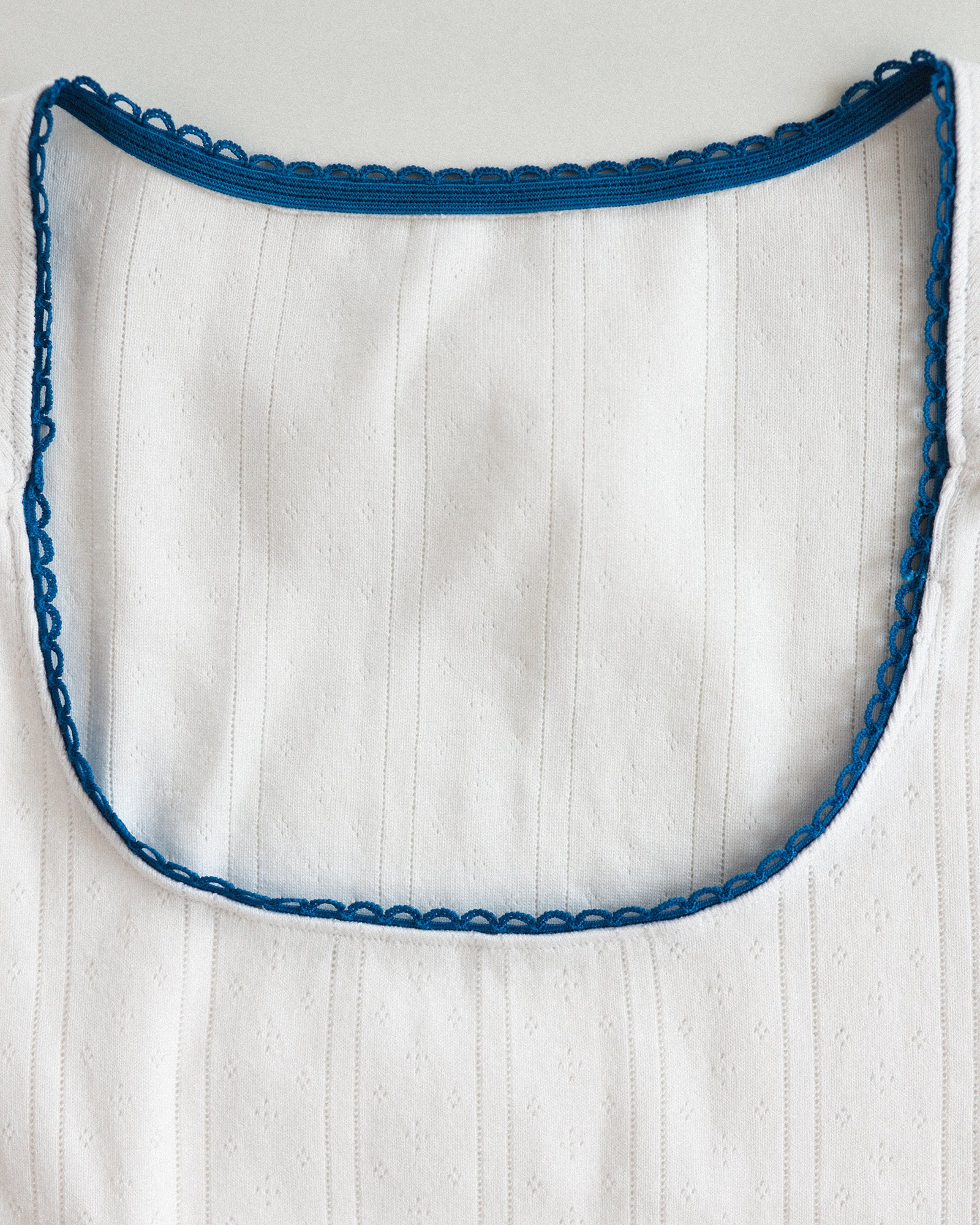 Waikiki Rib Tank, White with Cerulean Blue Trim