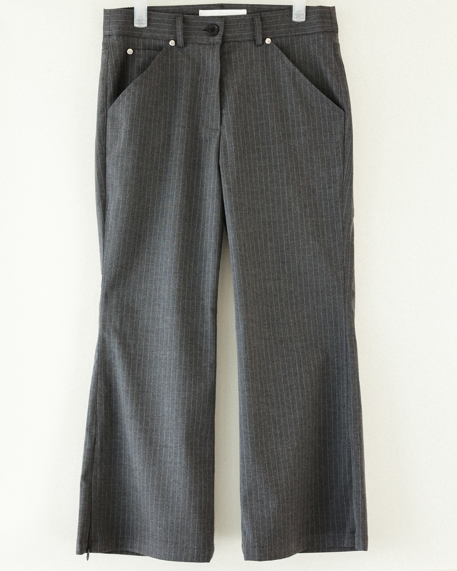 Pam The Office Pinstripe Flare Trousers, Stone Grey