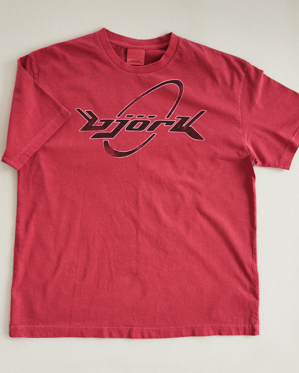 Björk 90s Washed Graphic Tee, Faded Crimson Red