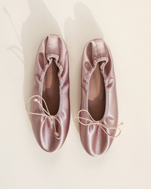 (size 235mm only) Odette Satin Ballet Flats, Muted Rose