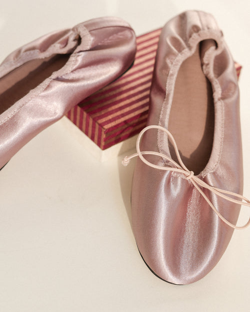 (size 235mm only) Odette Satin Ballet Flats, Muted Rose