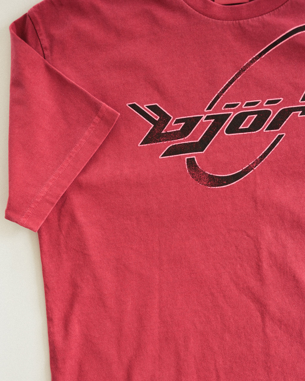 Björk 90s Washed Graphic Tee, Faded Crimson Red