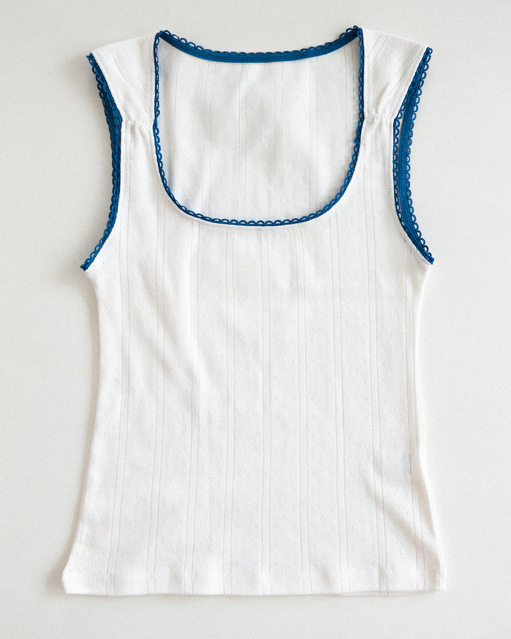 Waikiki Rib Tank, White with Cerulean Blue Trim