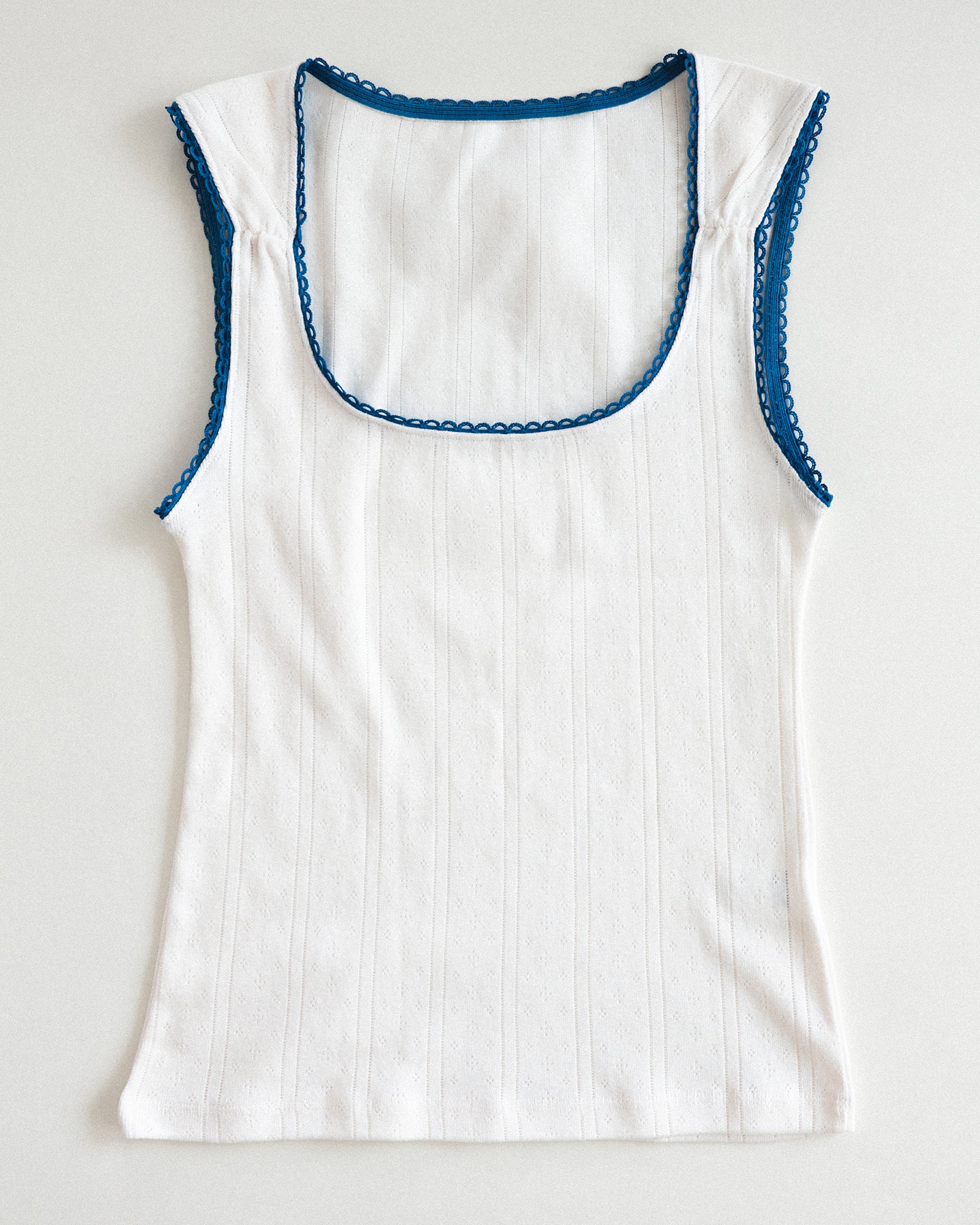 Waikiki Rib Tank, White with Cerulean Blue Trim