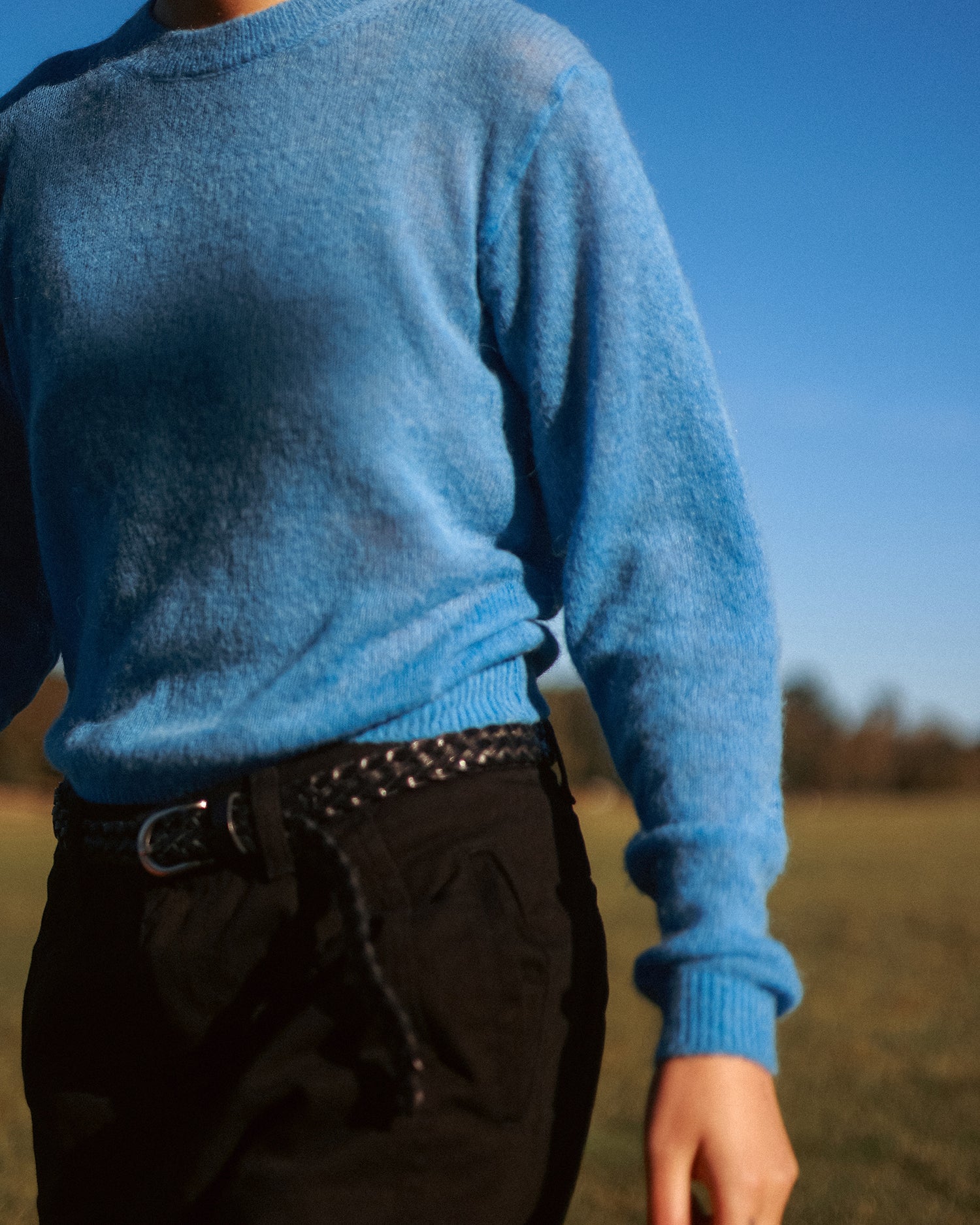 Plaited Cow Leather Belt, Dark Knight