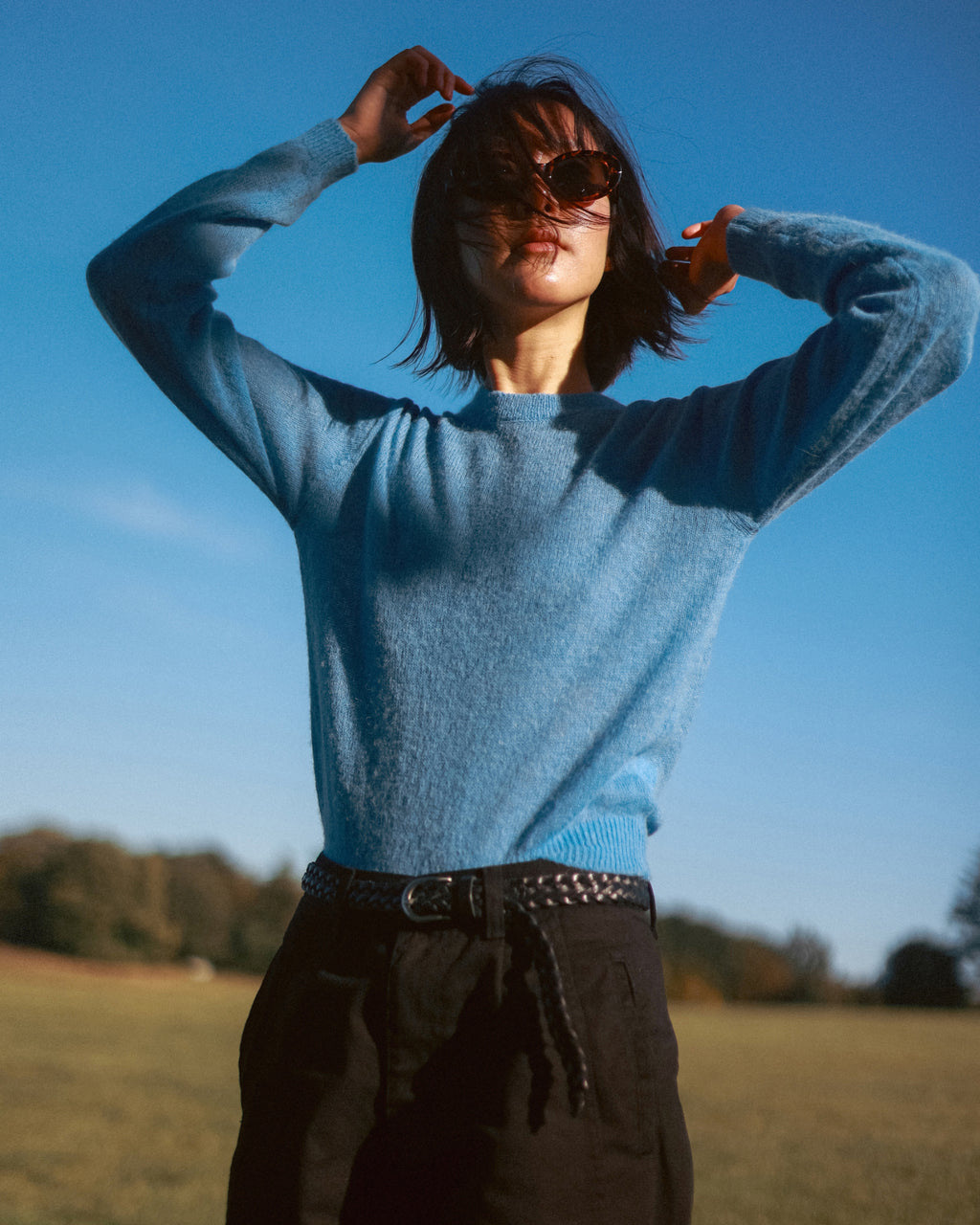 Plaited Cow Leather Belt, Dark Knight