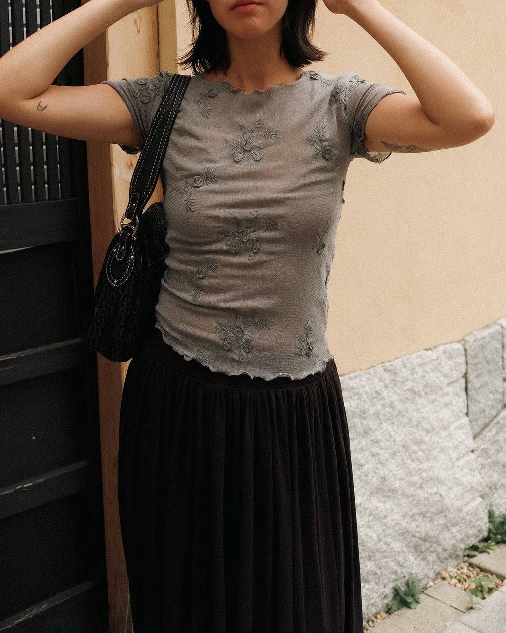 Petal Armor Mesh Top, Smoke Grey