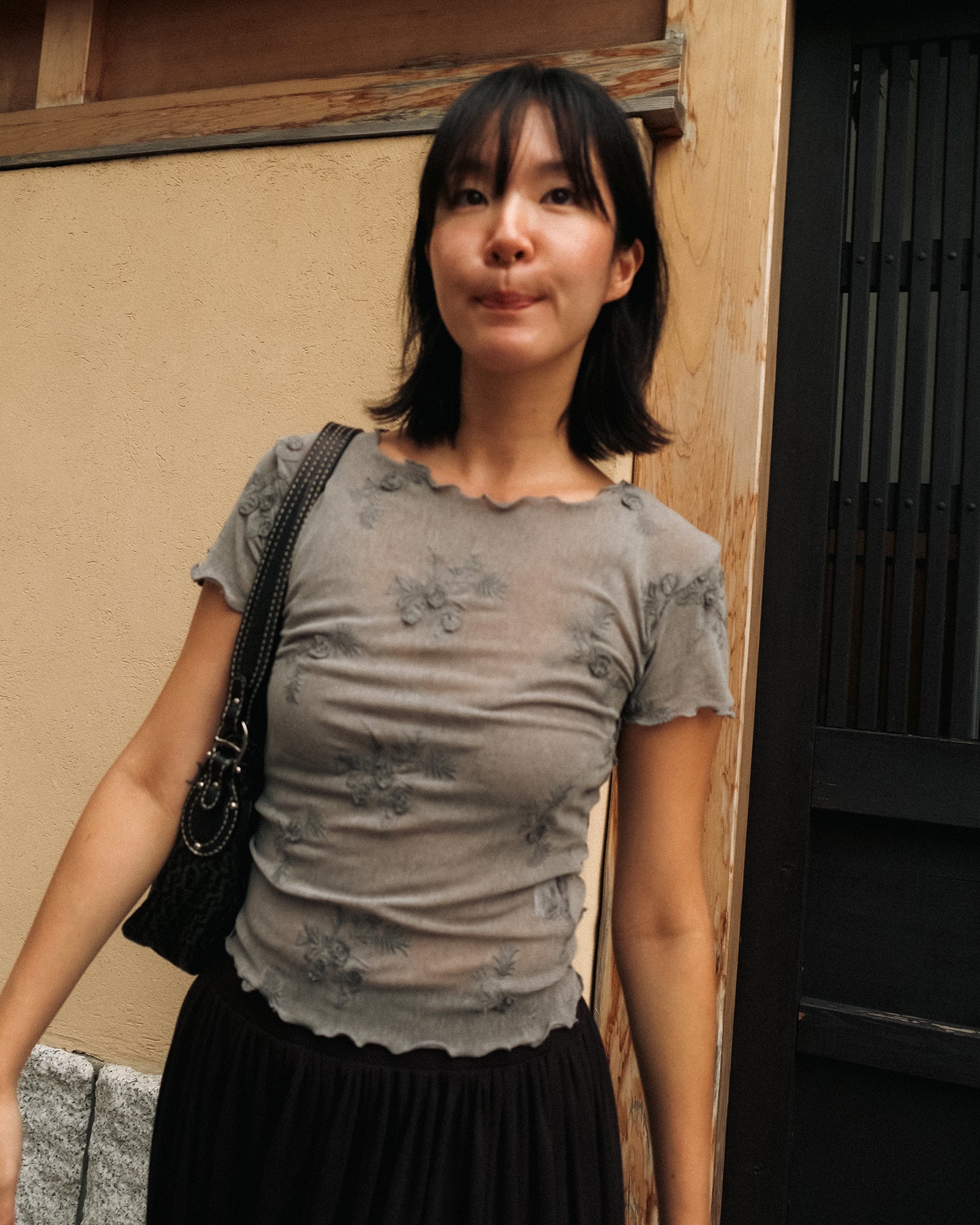 Petal Armor Mesh Top, Smoke Grey