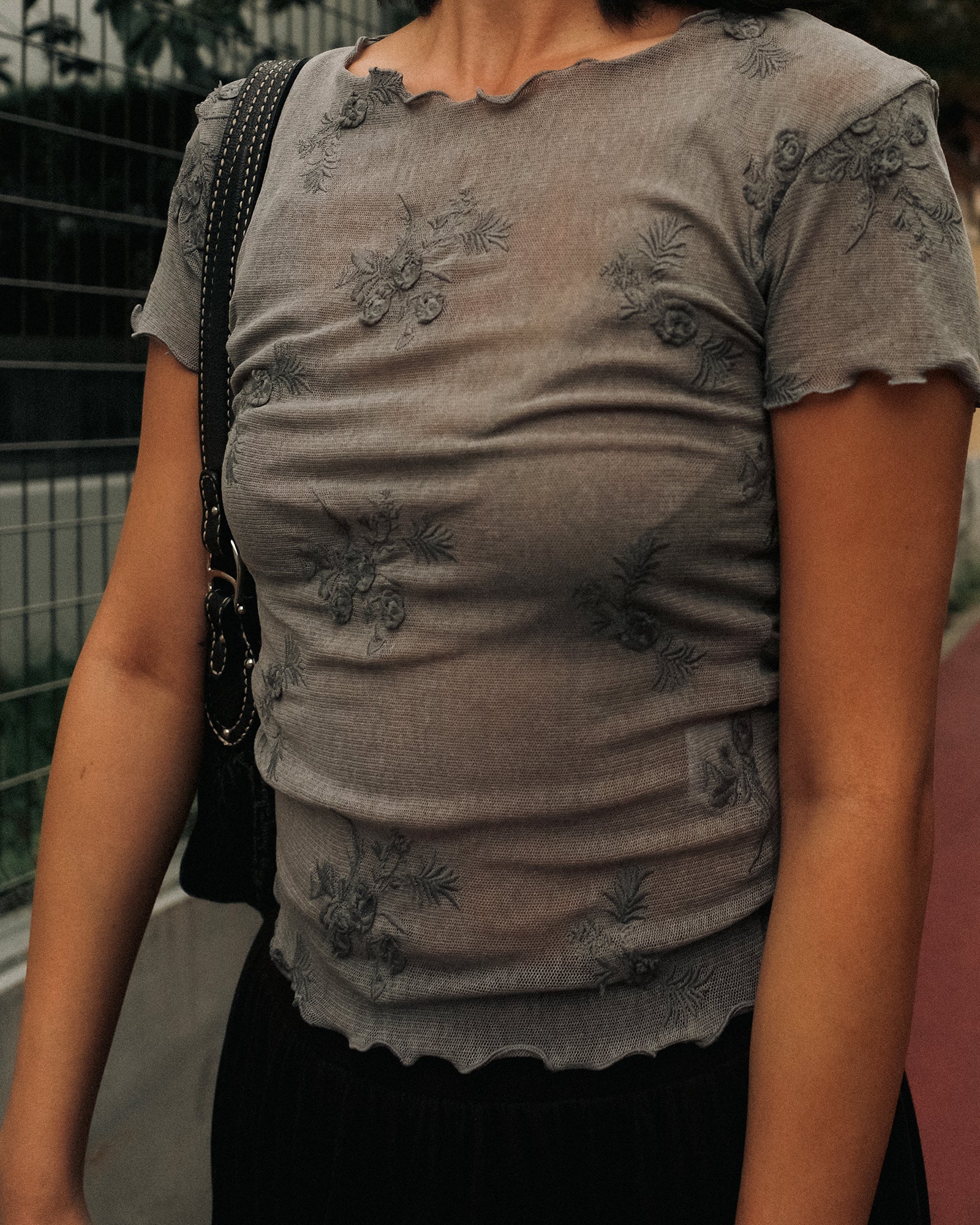 Petal Armor Mesh Top, Smoke Grey