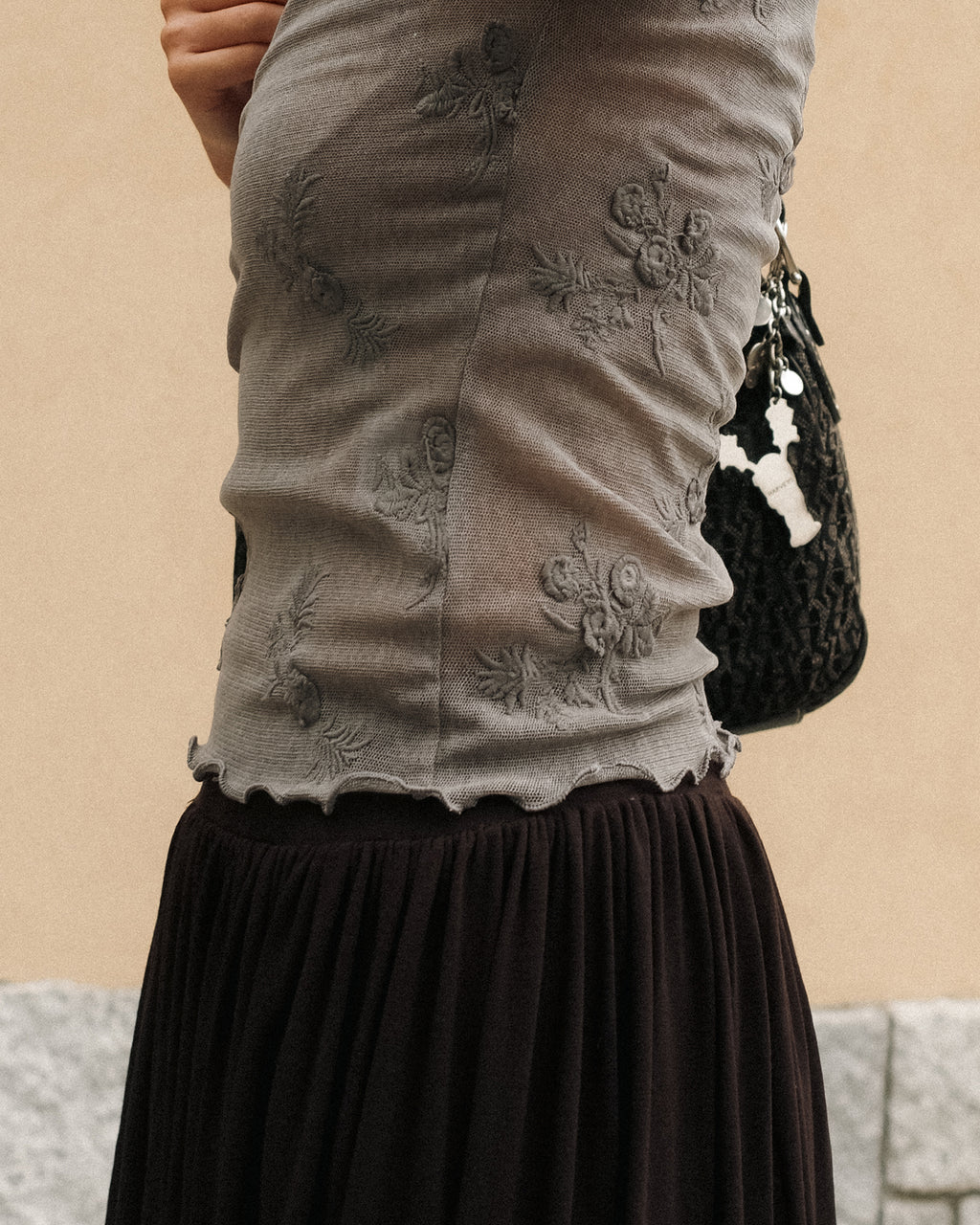 Petal Armor Mesh Top, Smoke Grey