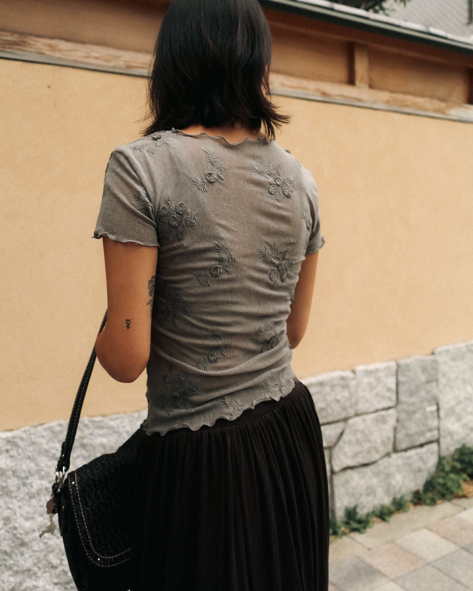 Petal Armor Mesh Top, Smoke Grey