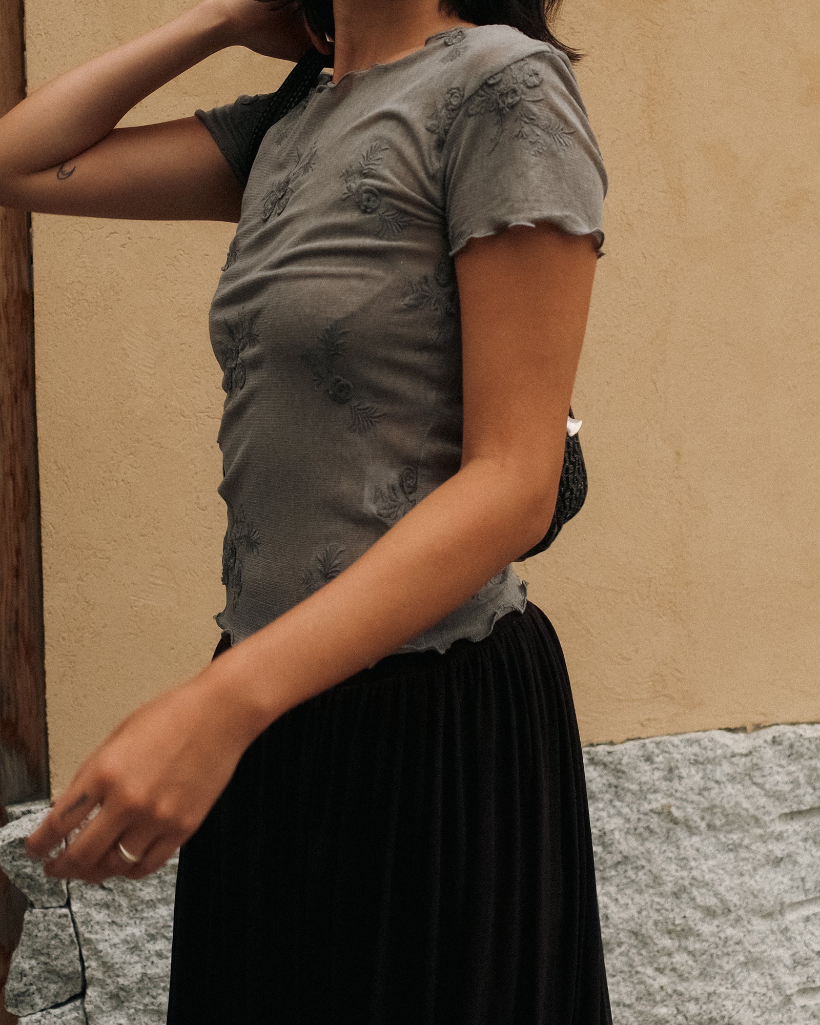 Petal Armor Mesh Top, Smoke Grey